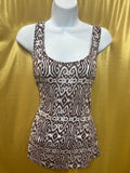 DOTS Brown & White Abstract Geometric Tank Top Size L