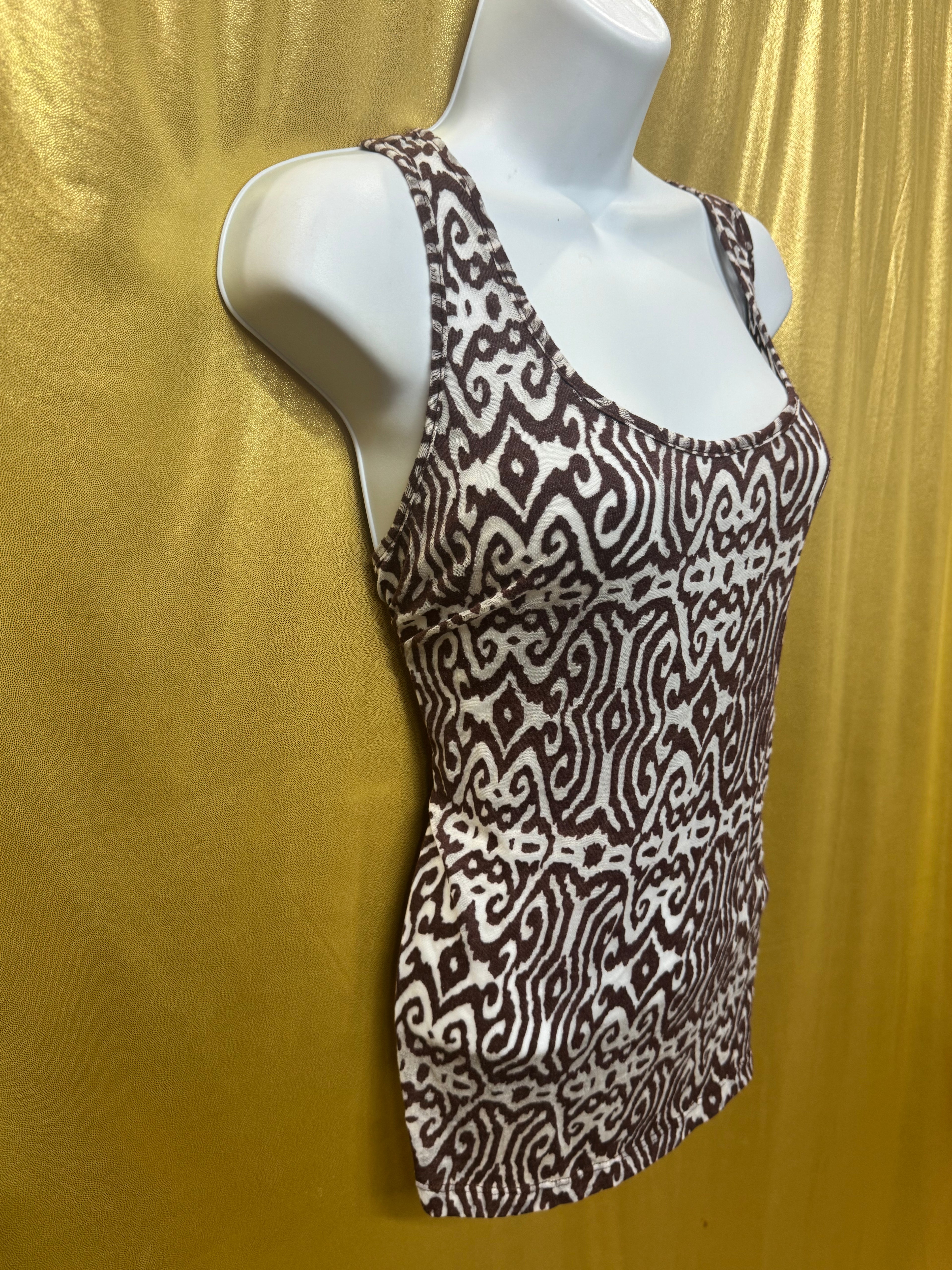 DOTS Brown & White Abstract Geometric Tank Top Size L