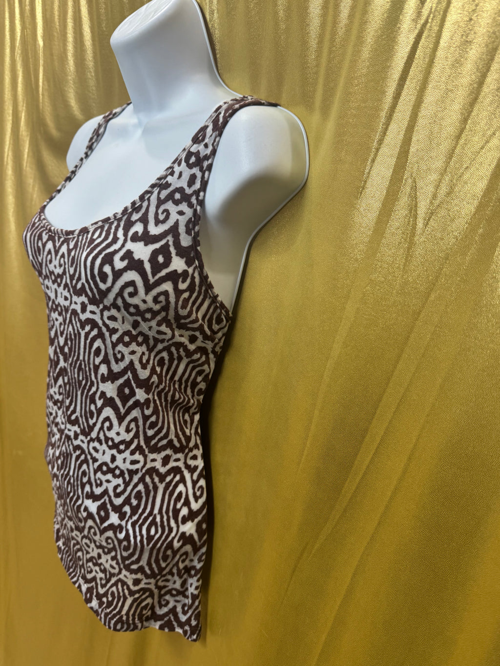 DOTS Brown & White Abstract Geometric Tank Top Size L