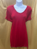 Cato Red Crochet Lace Trim Short Sleeve Tunic Top - Size L