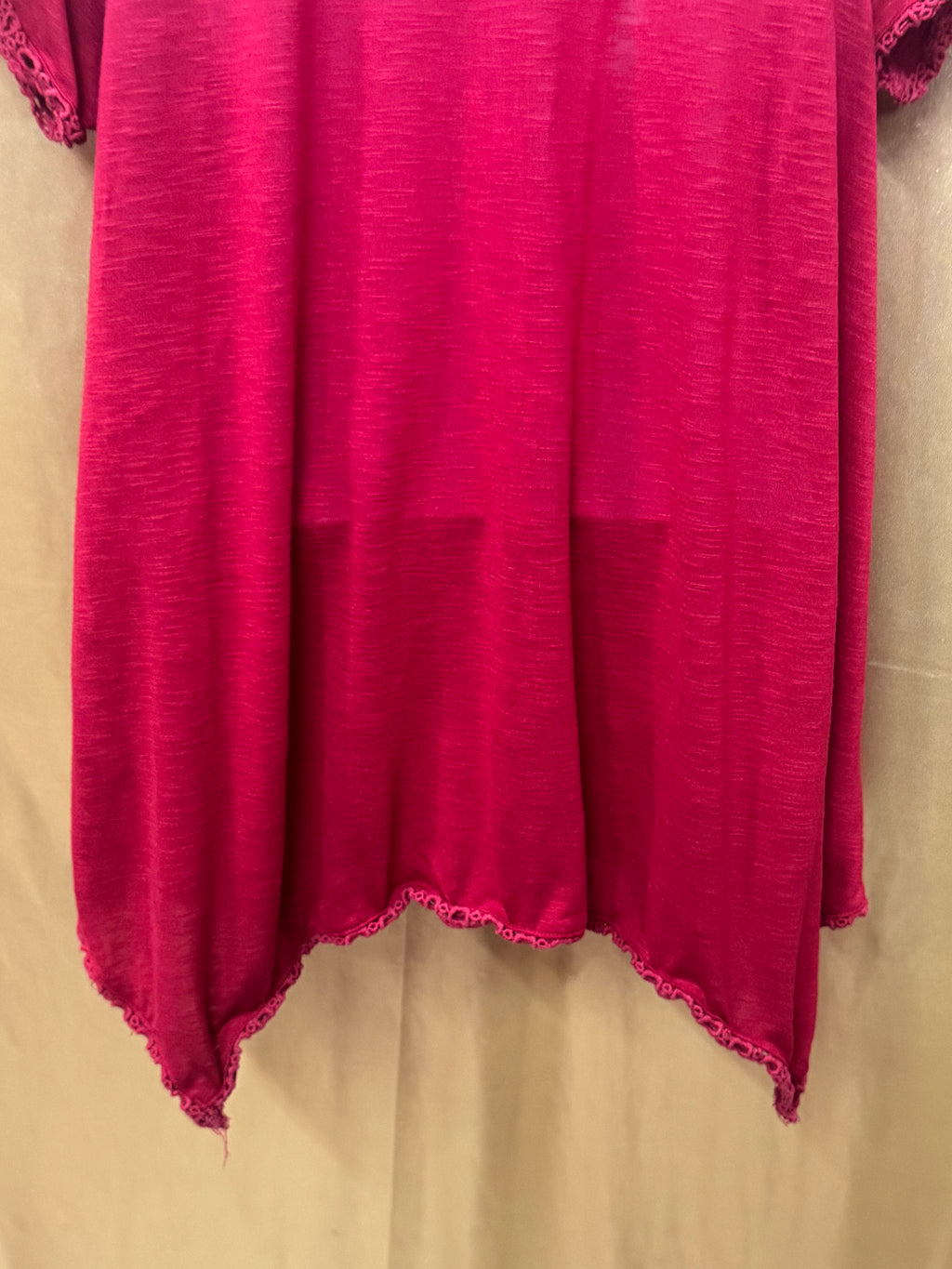 Cato Red Crochet Lace Trim Short Sleeve Tunic Top - Size L