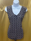 Elementz Sleeveless Geometric Print Blouse | Size L, Studded Shoulders