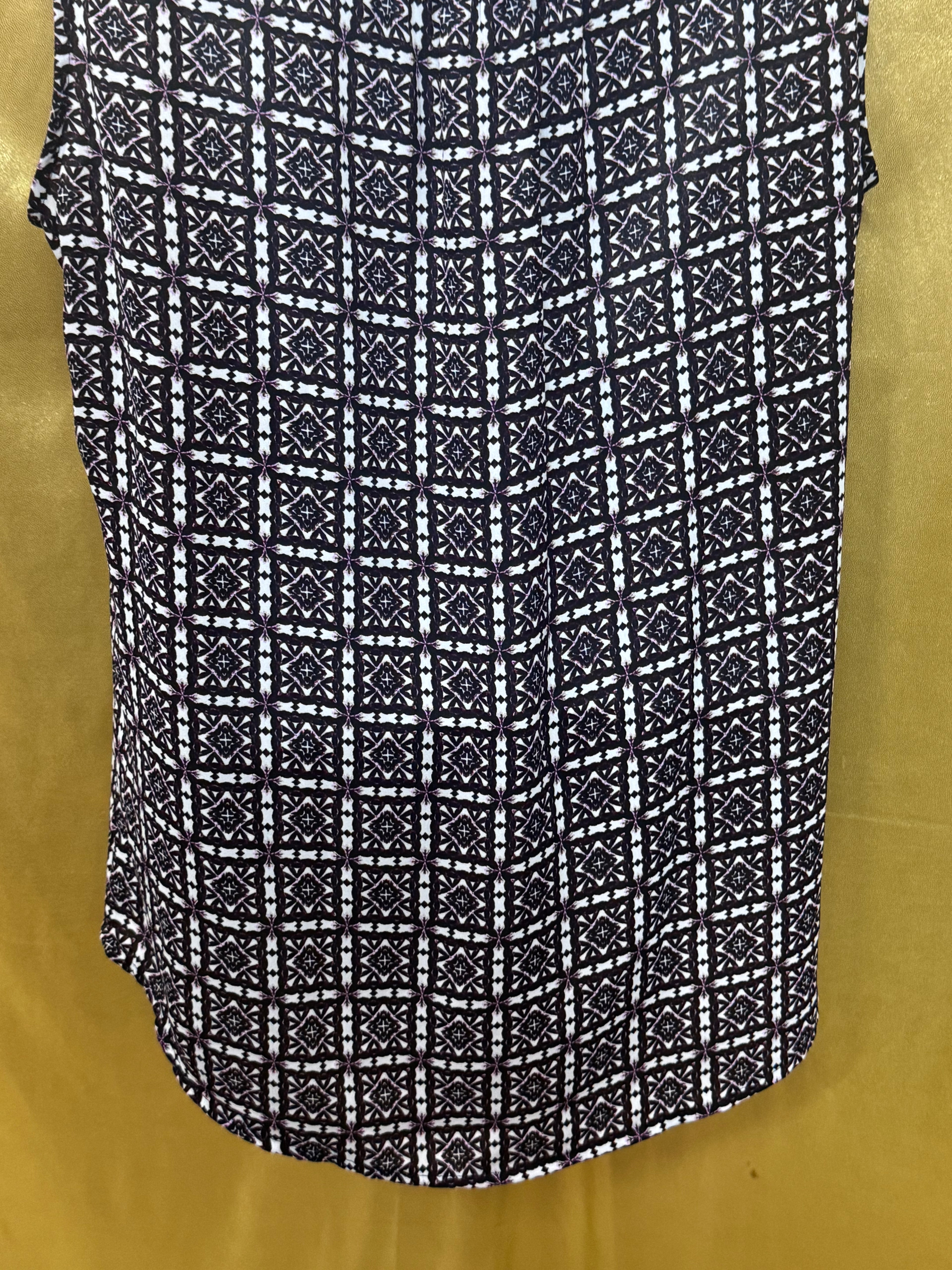 Elementz Sleeveless Geometric Print Blouse | Size L, Studded Shoulders