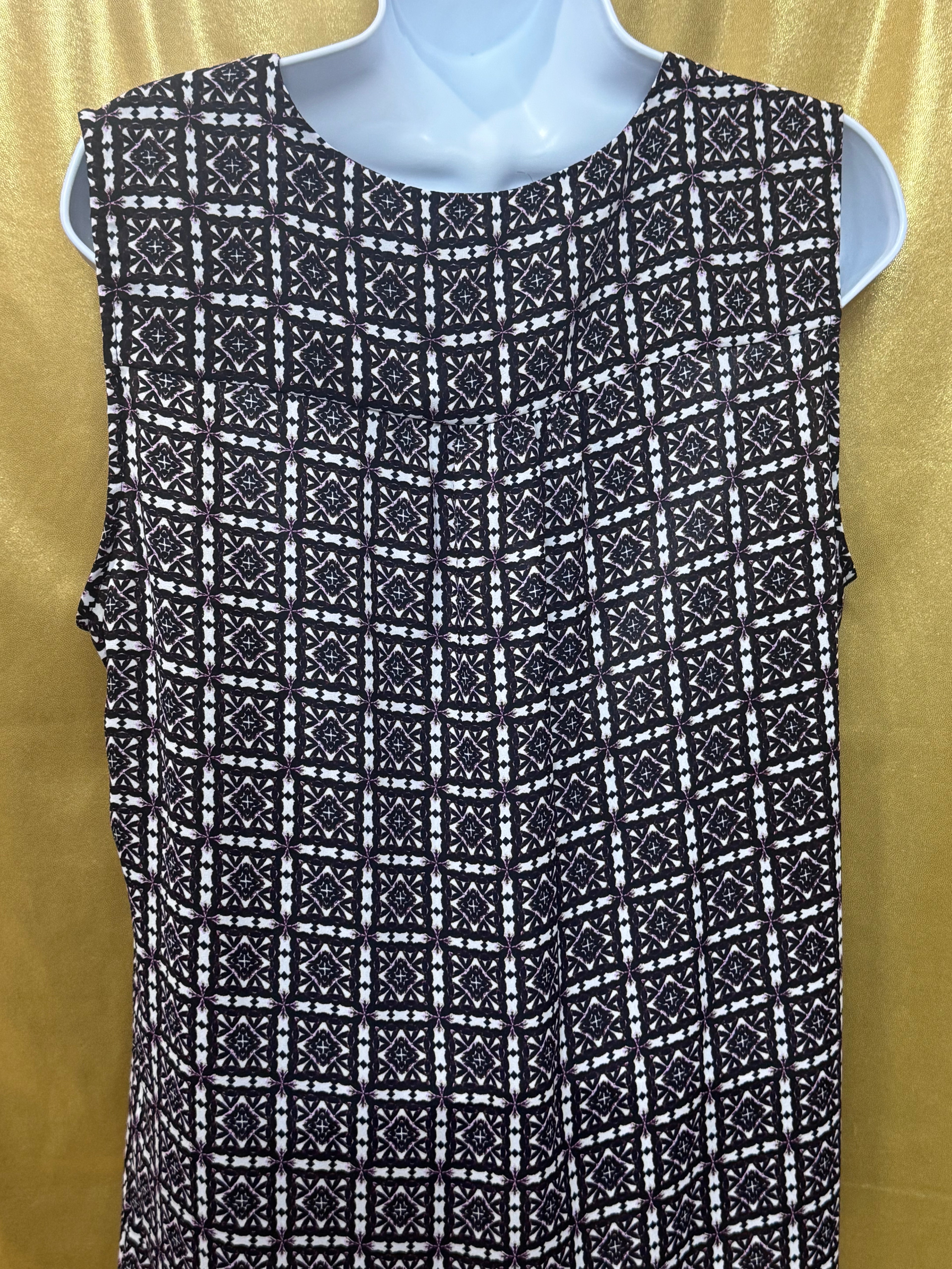 Elementz Sleeveless Geometric Print Blouse | Size L, Studded Shoulders