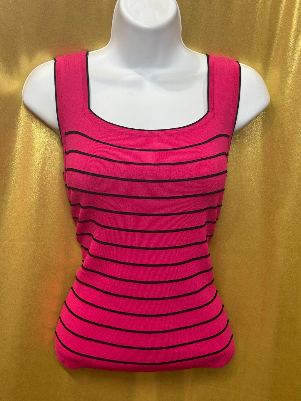 Joseph A. Hot Pink Stripe Square Neck Knit Tank Top - Size Large