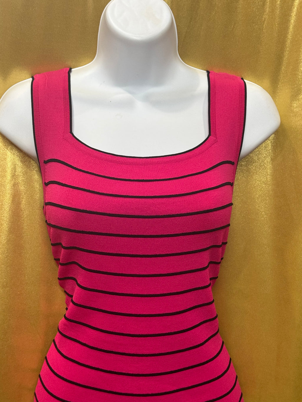 Joseph A. Hot Pink Stripe Square Neck Knit Tank Top - Size Large