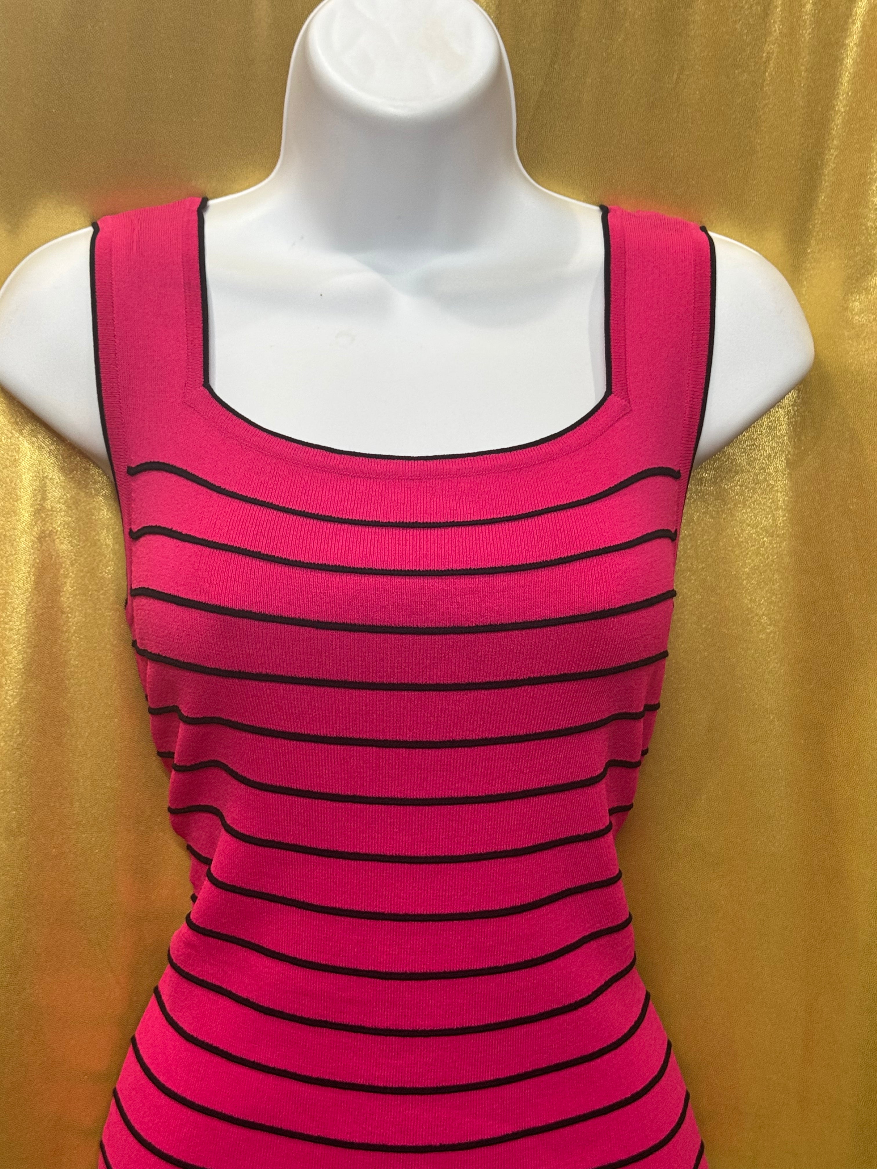 Joseph A. Hot Pink Stripe Square Neck Knit Tank Top - Size Large