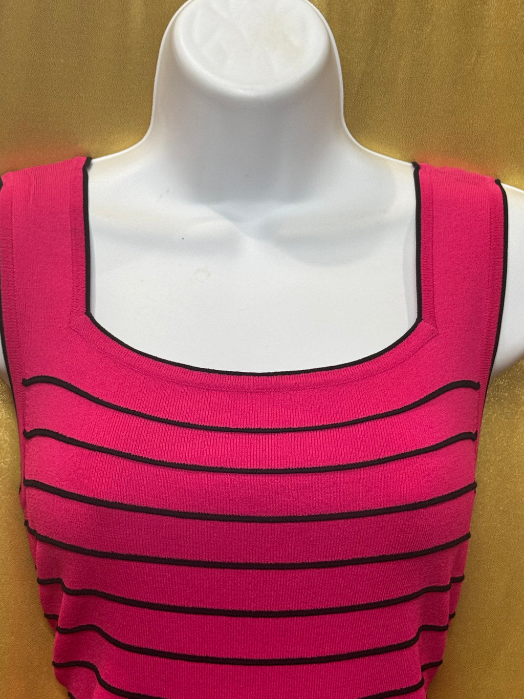 Joseph A. Hot Pink Stripe Square Neck Knit Tank Top - Size Large