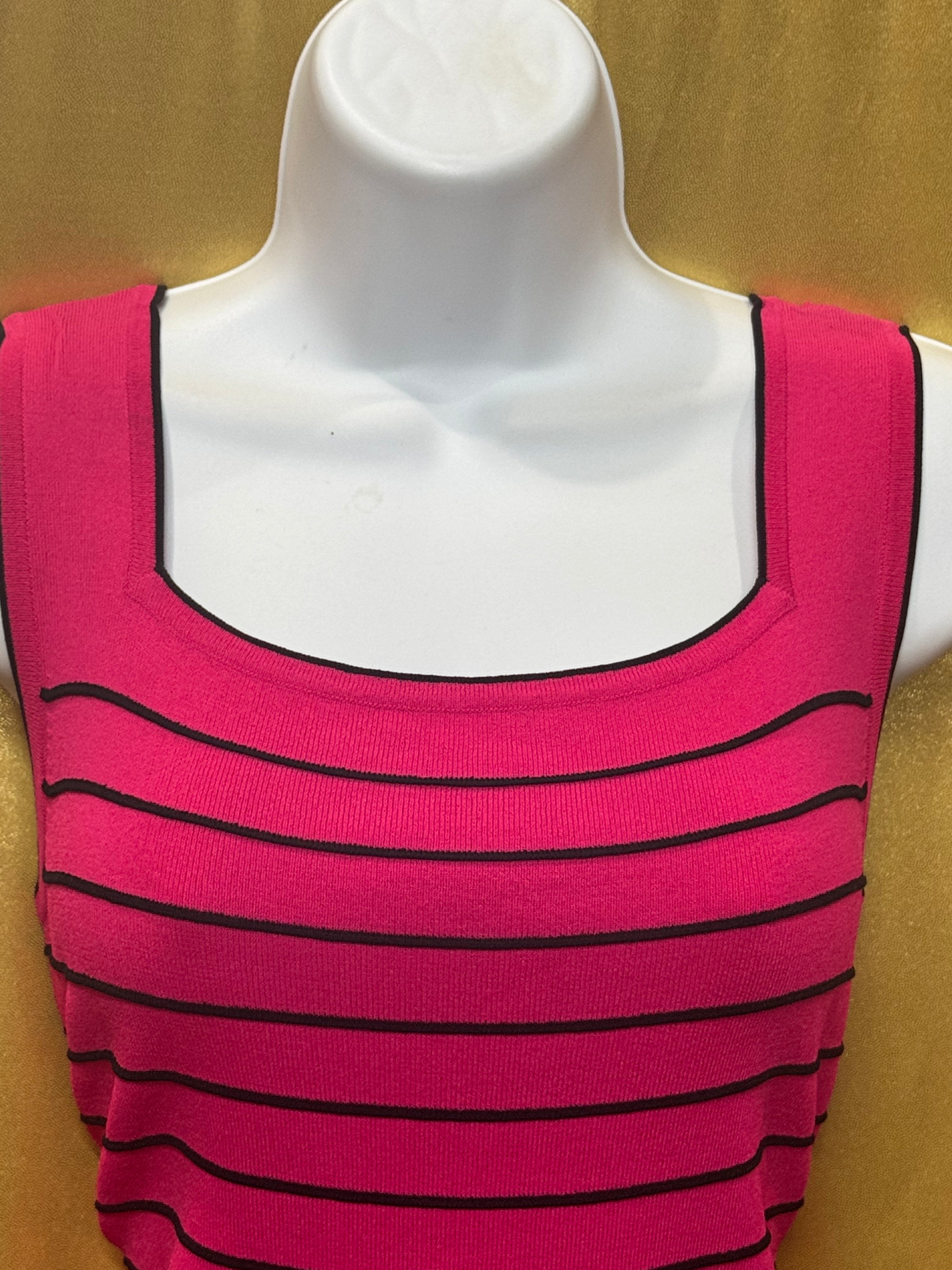 Joseph A. Hot Pink Stripe Square Neck Knit Tank Top - Size Large