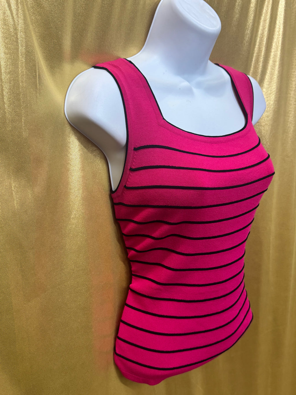 Joseph A. Hot Pink Stripe Square Neck Knit Tank Top - Size Large