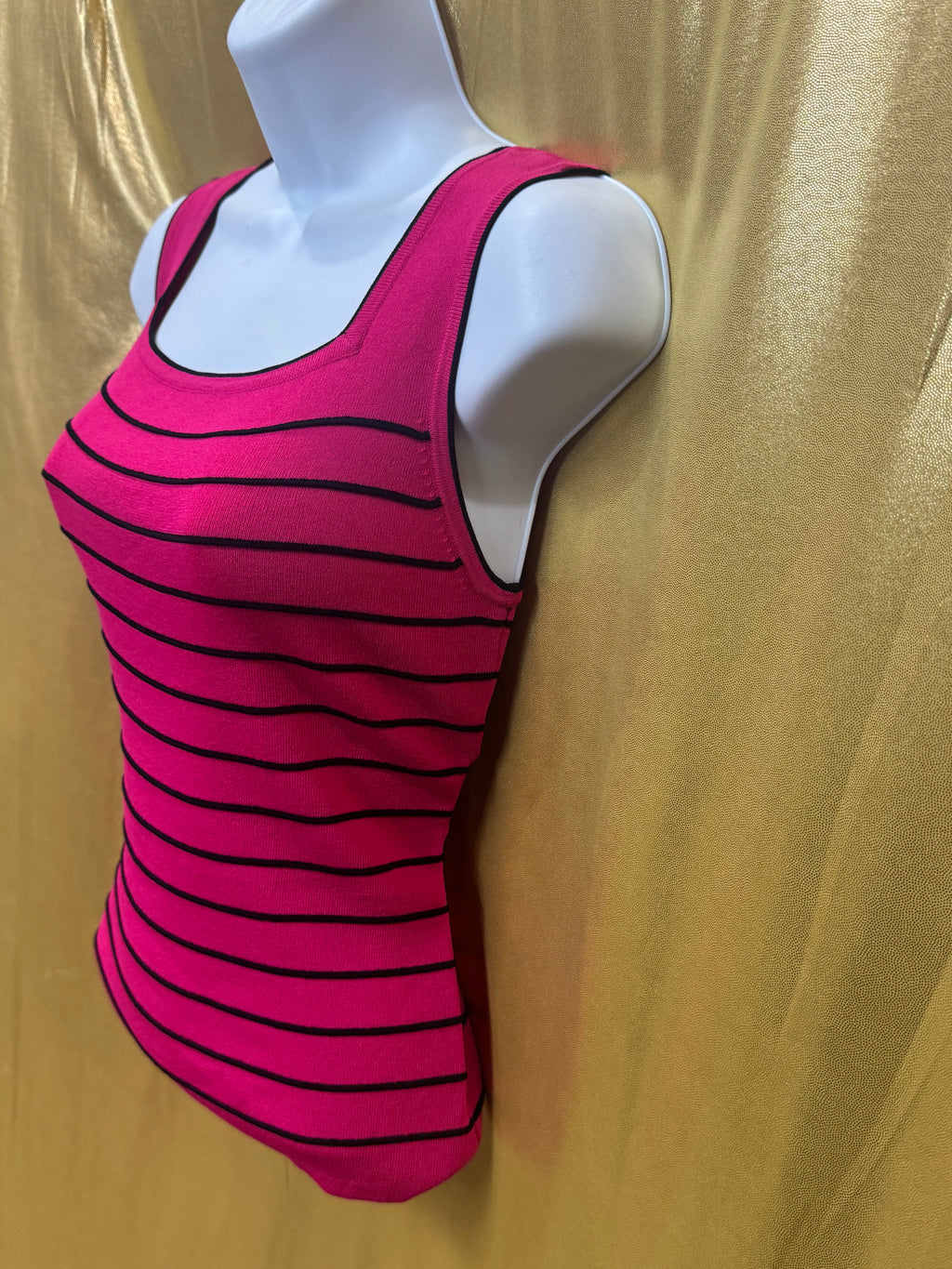 Joseph A. Hot Pink Stripe Square Neck Knit Tank Top - Size Large