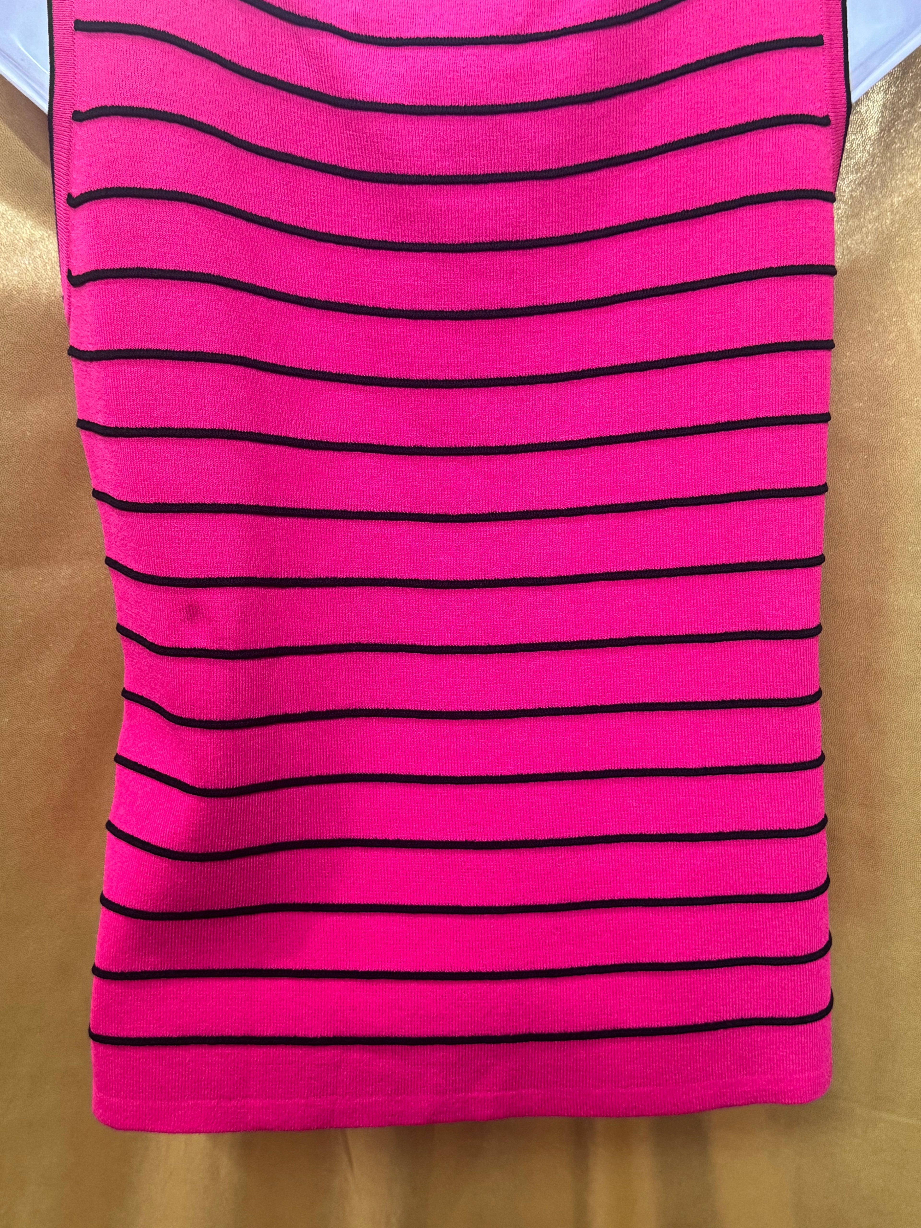 Joseph A. Hot Pink Stripe Square Neck Knit Tank Top - Size Large