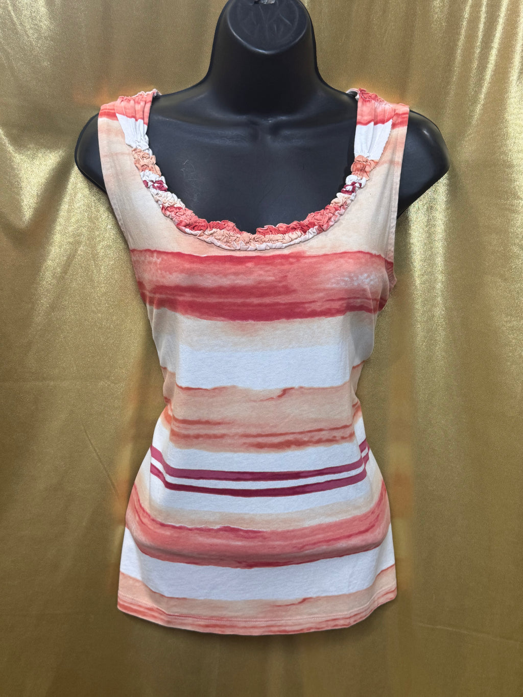 St. John’s Bay Striped Ruffle Scoop Neck Tank Top - Size L