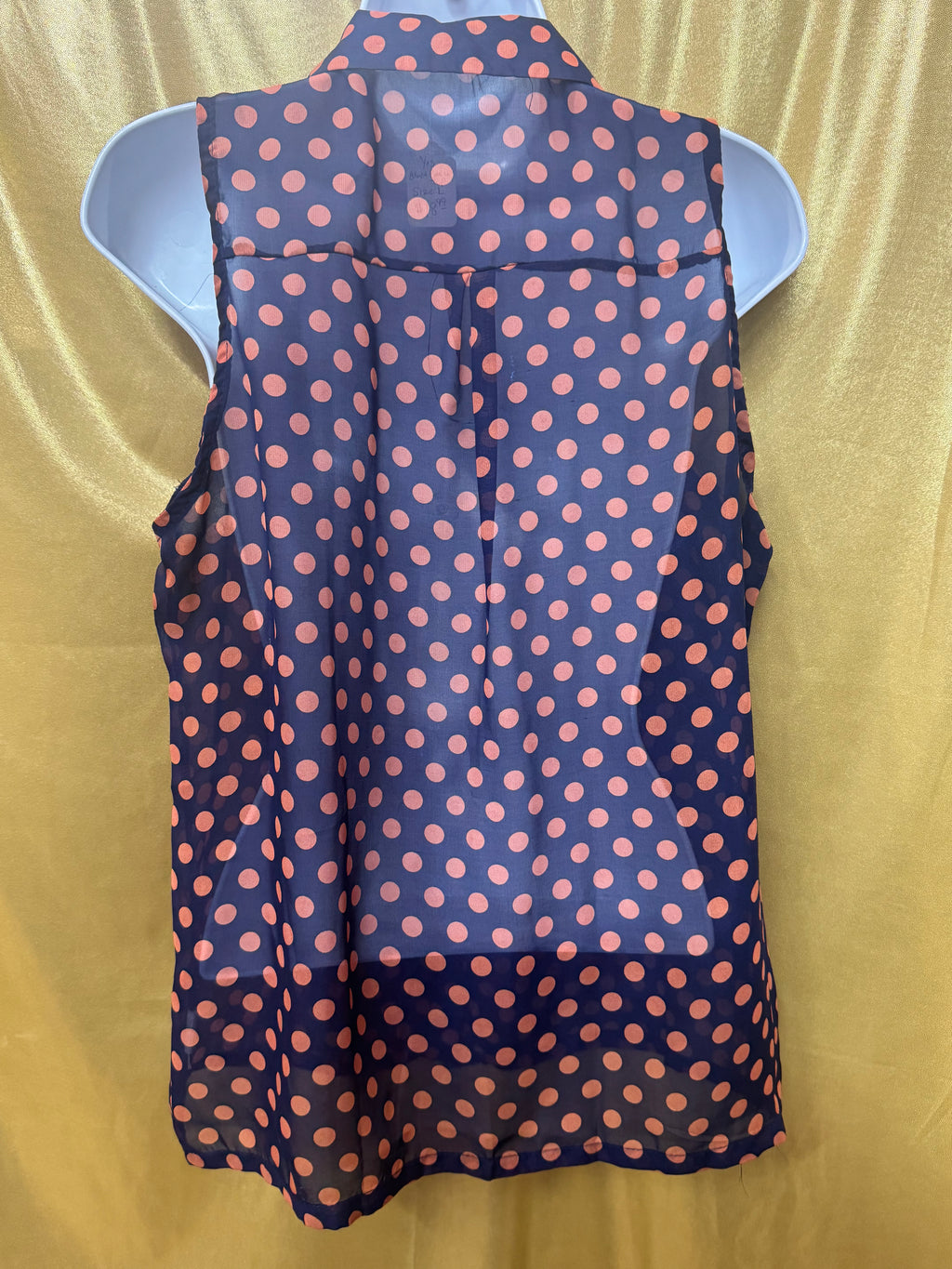 YES! Pink Polka Dot Sleeveless Button-Down Blouse Navy Large