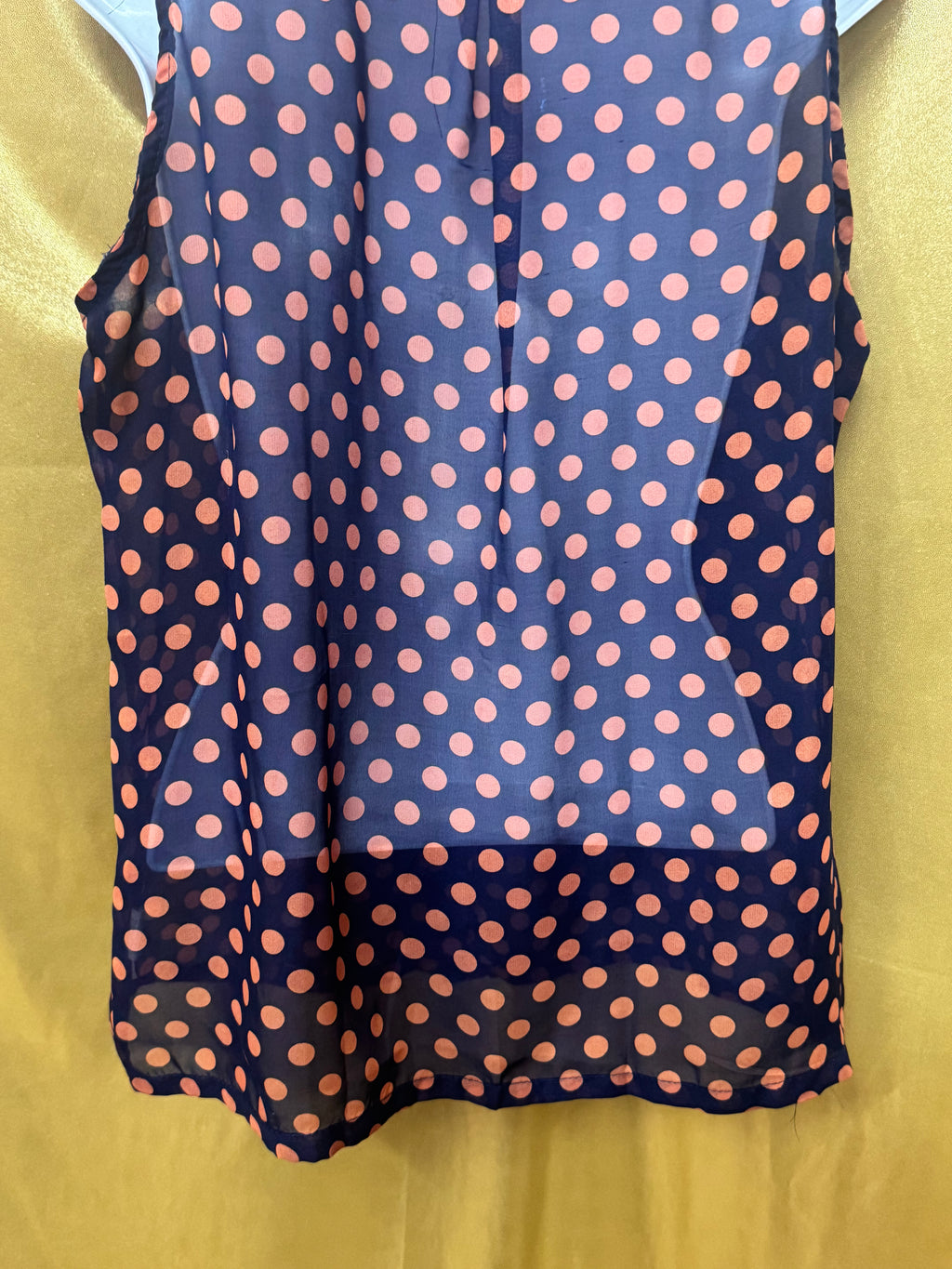 YES! Pink Polka Dot Sleeveless Button-Down Blouse Navy Large