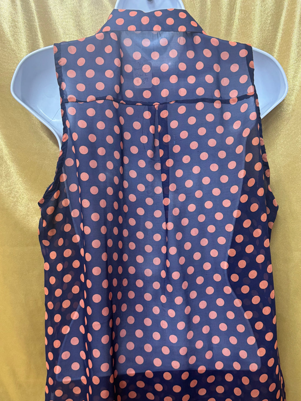 YES! Pink Polka Dot Sleeveless Button-Down Blouse Navy Large