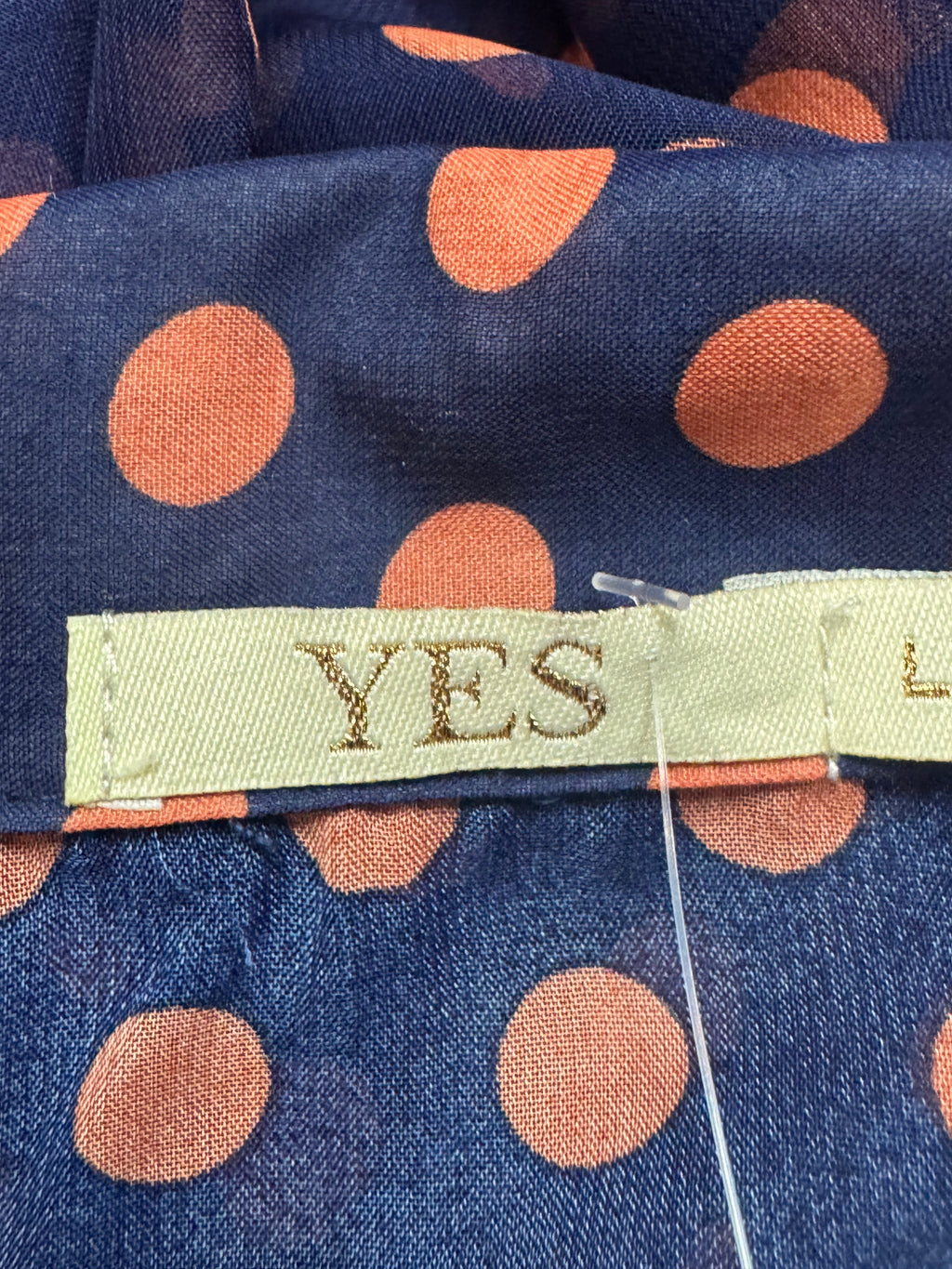 YES! Pink Polka Dot Sleeveless Button-Down Blouse Navy Large