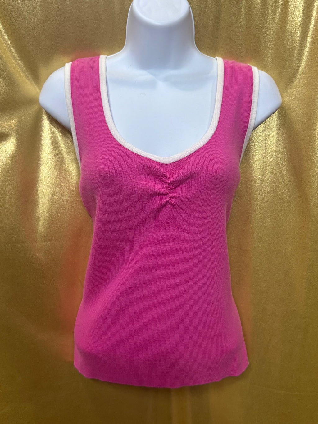 Vintage Ann Trinity Pink Ribbed Knit Tank Top Size Large 100% Cotton