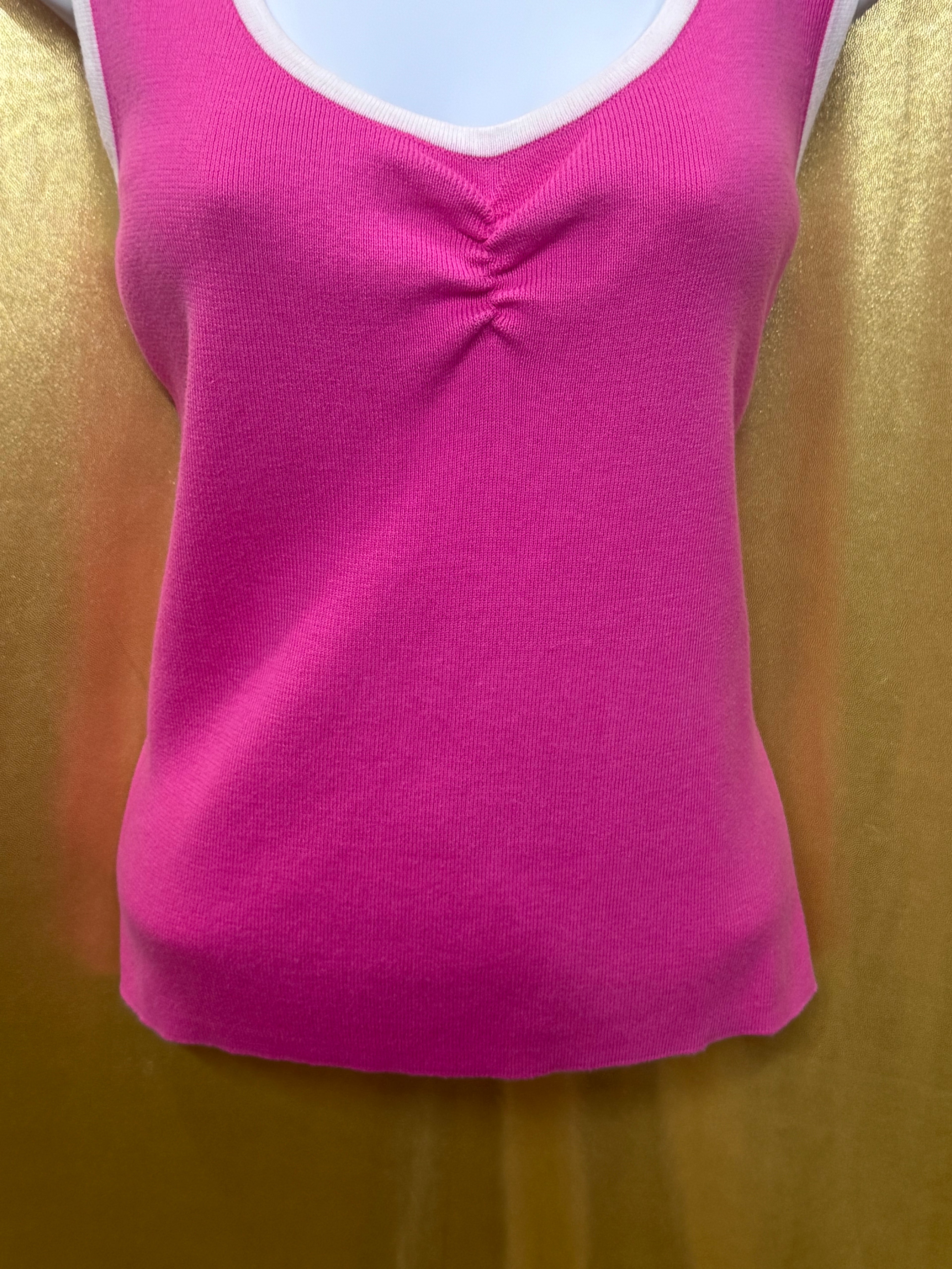 Vintage Ann Trinity Pink Ribbed Knit Tank Top Size Large 100% Cotton