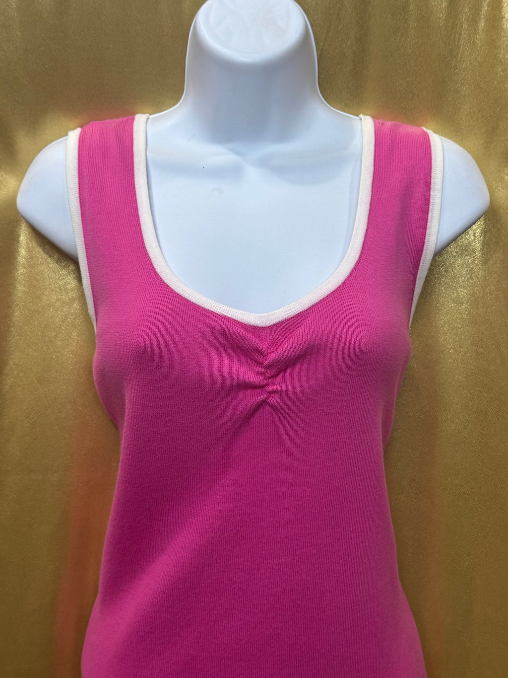 Vintage Ann Trinity Pink Ribbed Knit Tank Top Size Large 100% Cotton