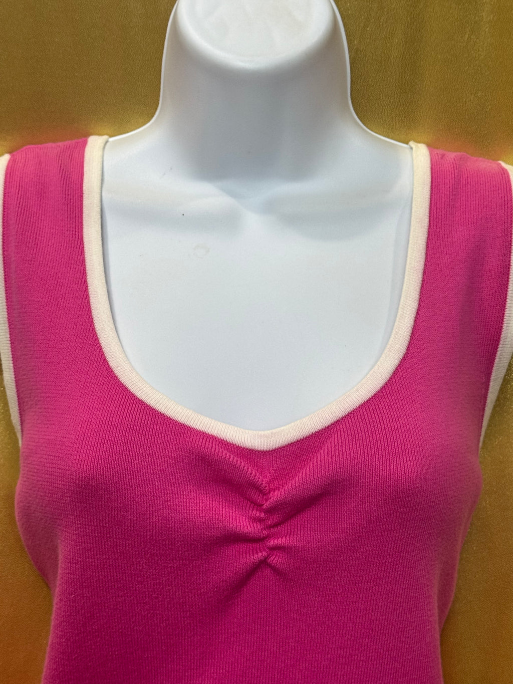 Vintage Ann Trinity Pink Ribbed Knit Tank Top Size Large 100% Cotton