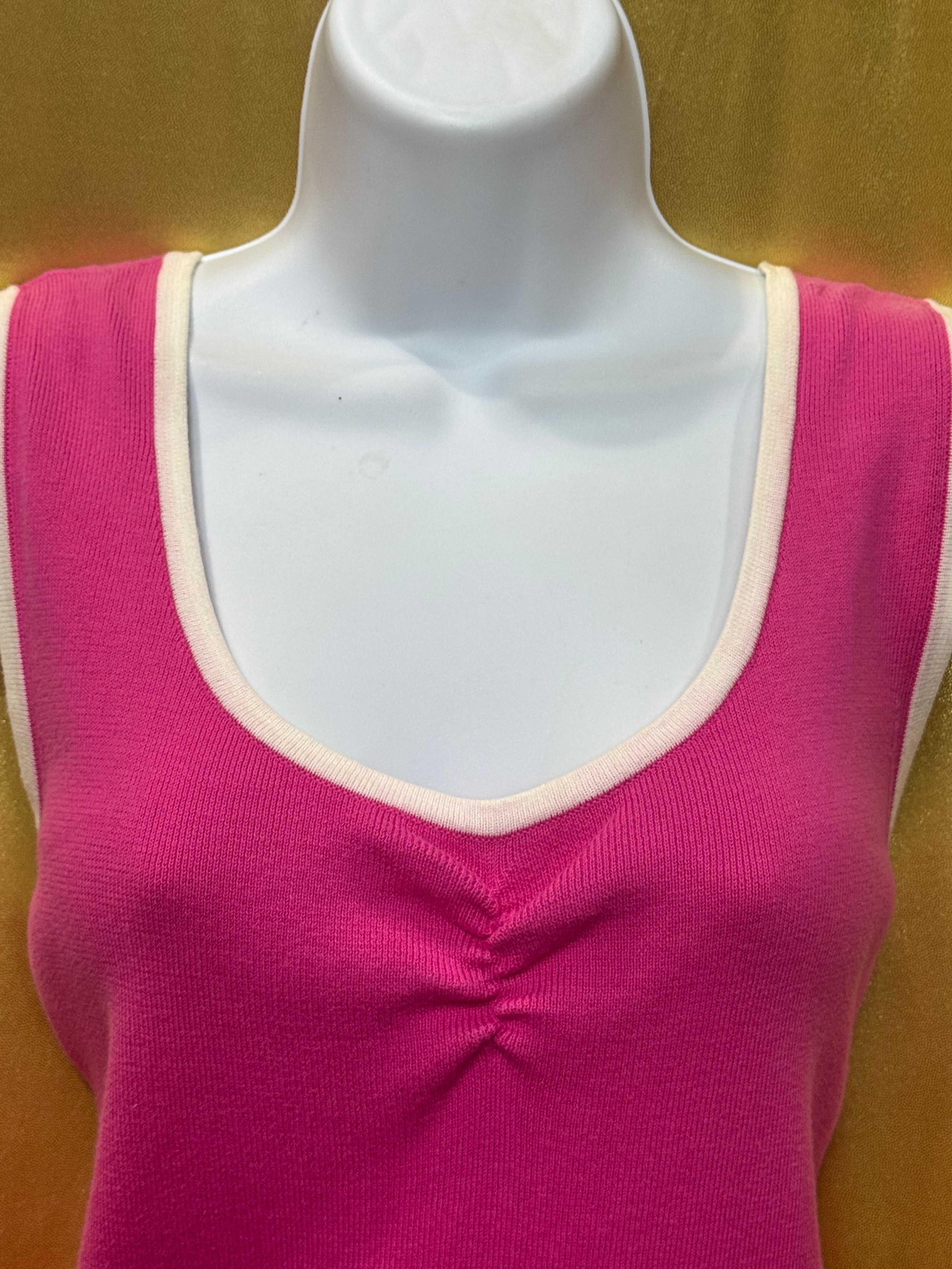 Vintage Ann Trinity Pink Ribbed Knit Tank Top Size Large 100% Cotton