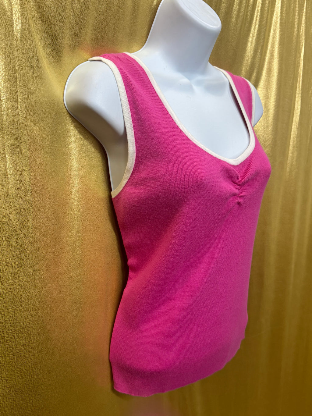 Vintage Ann Trinity Pink Ribbed Knit Tank Top Size Large 100% Cotton