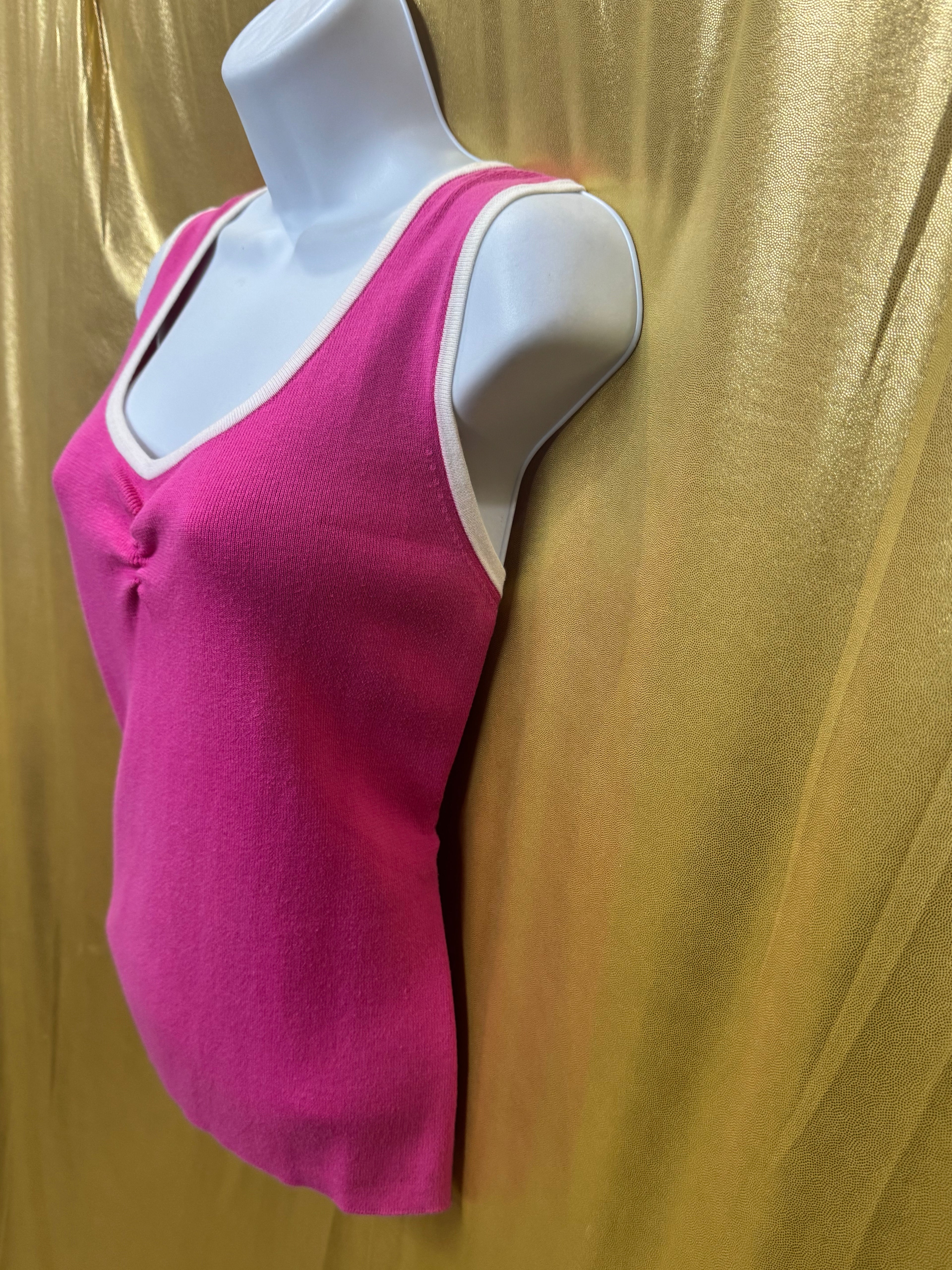 Vintage Ann Trinity Pink Ribbed Knit Tank Top Size Large 100% Cotton