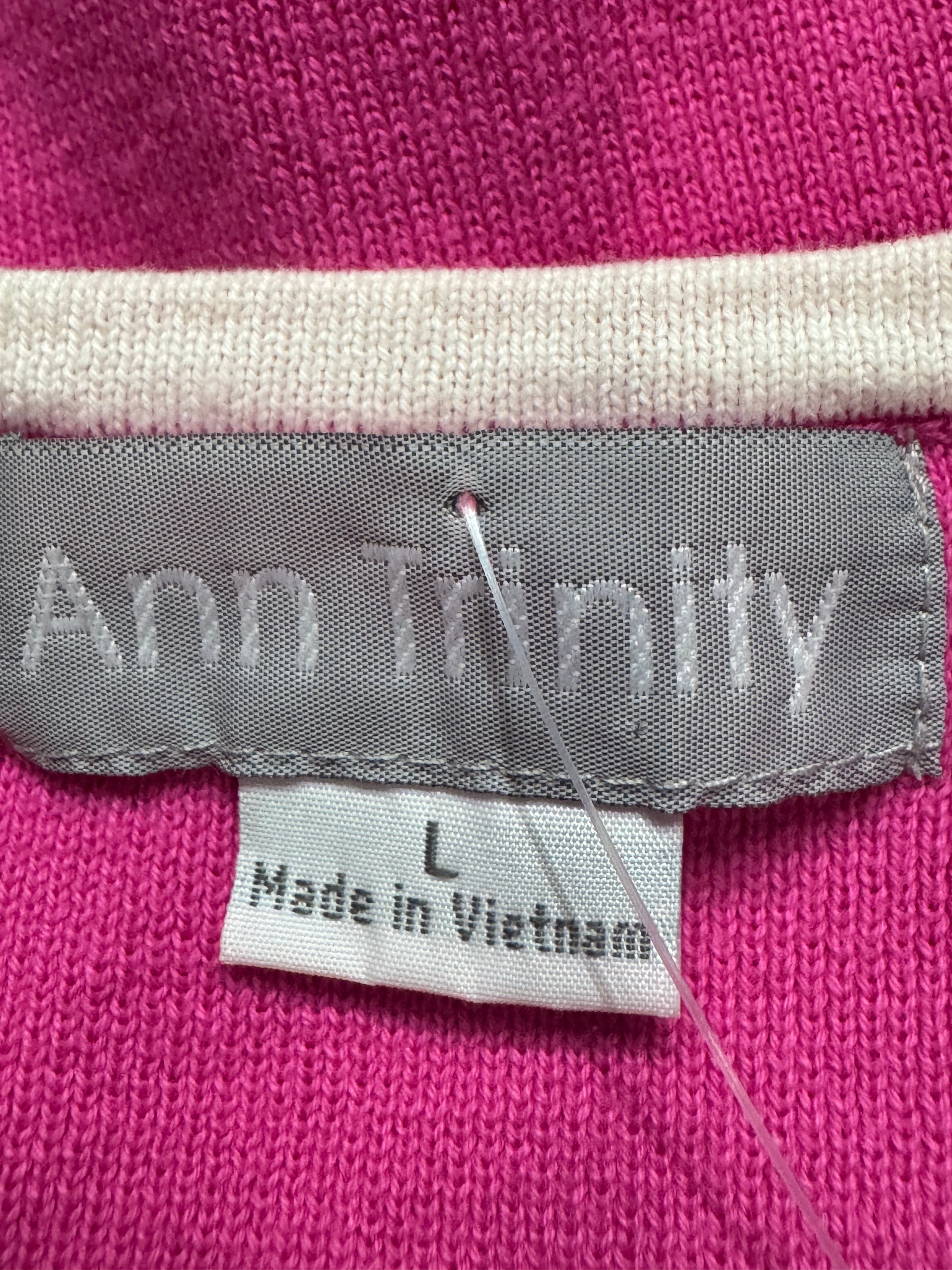 Vintage Ann Trinity Pink Ribbed Knit Tank Top Size Large 100% Cotton