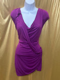 Olivia Moon Purple Cowl Neck Ruched Blouse Tunic - Size Large - Made in USA
