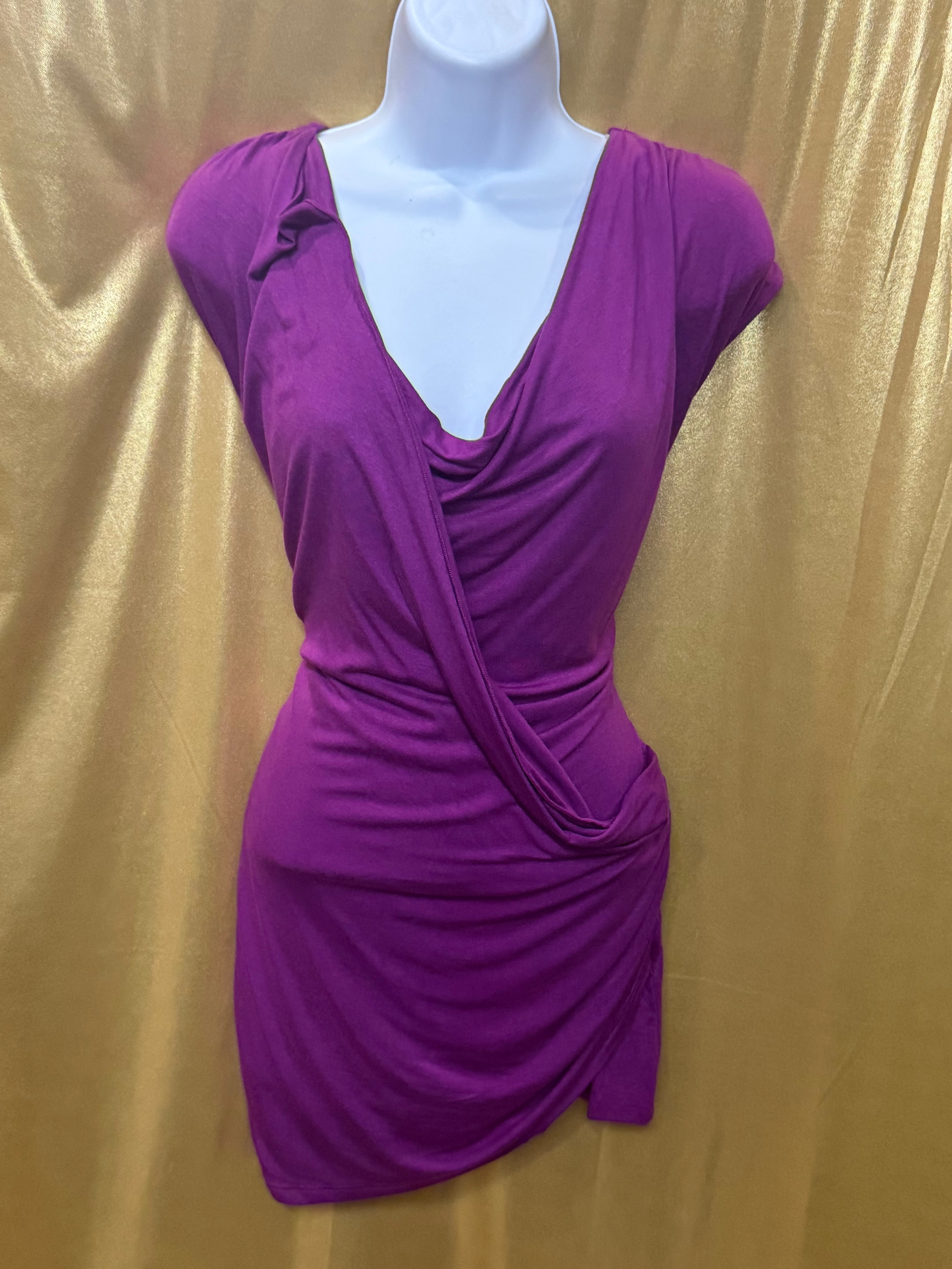 Olivia Moon Purple Cowl Neck Ruched Blouse Tunic - Size Large - Made in USA