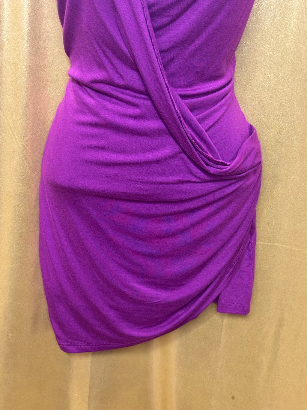 Olivia Moon Purple Cowl Neck Ruched Blouse Tunic - Size Large - Made in USA