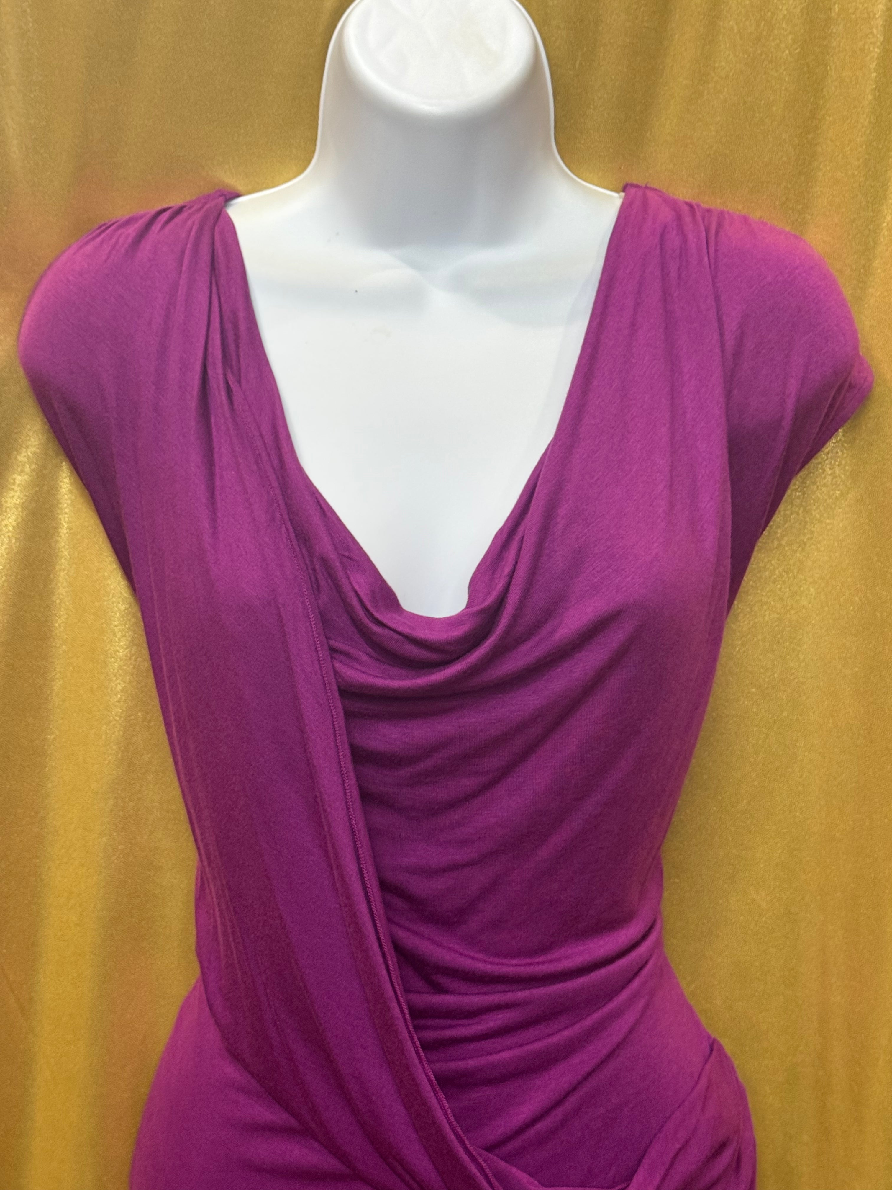 Olivia Moon Purple Cowl Neck Ruched Blouse Tunic - Size Large - Made in USA