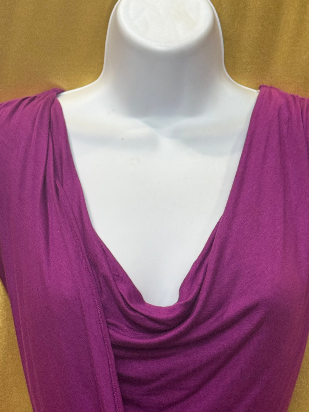 Olivia Moon Purple Cowl Neck Ruched Blouse Tunic - Size Large - Made in USA