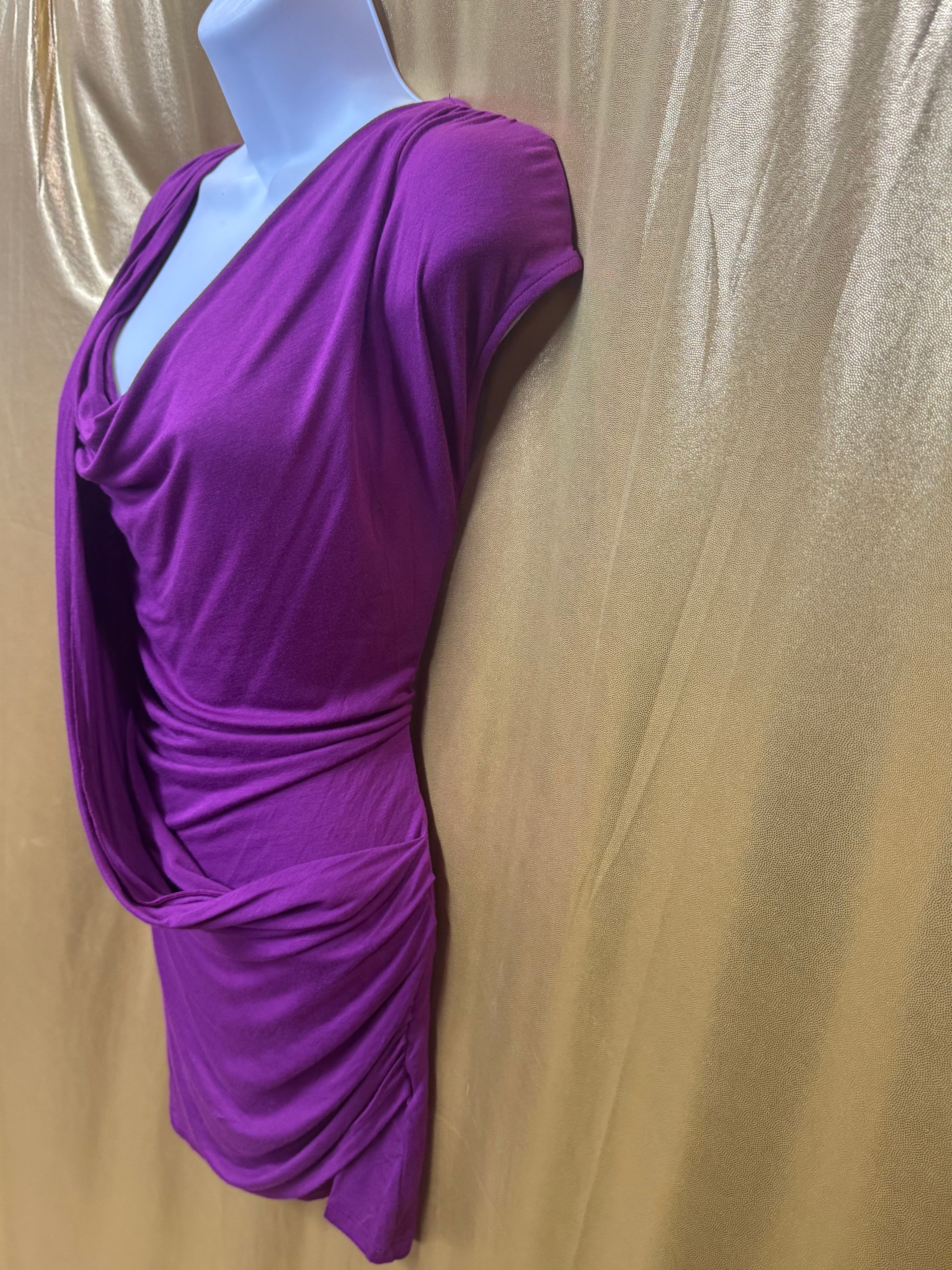 Olivia Moon Purple Cowl Neck Ruched Blouse Tunic - Size Large - Made in USA