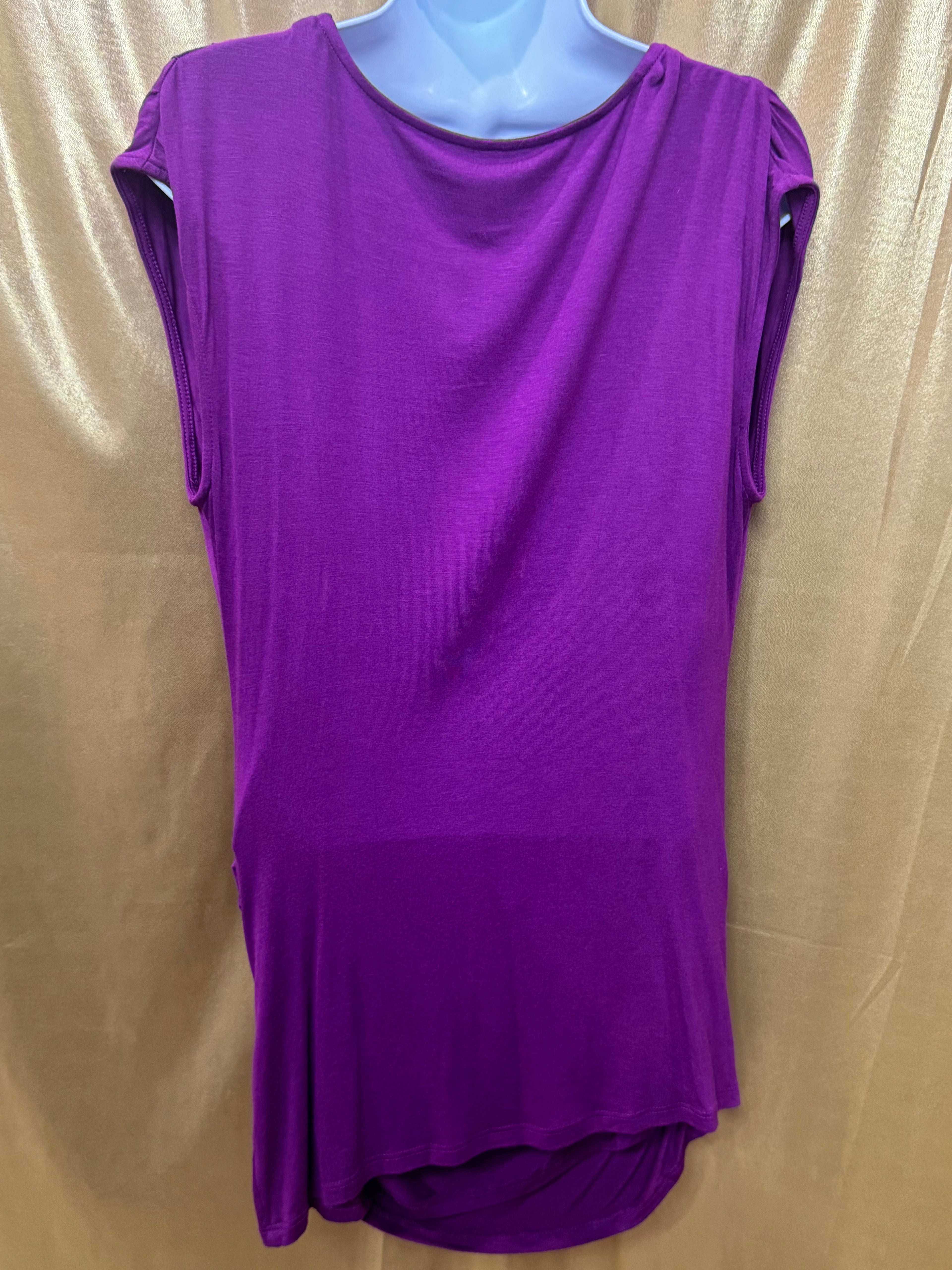 Olivia Moon Purple Cowl Neck Ruched Blouse Tunic - Size Large - Made in USA