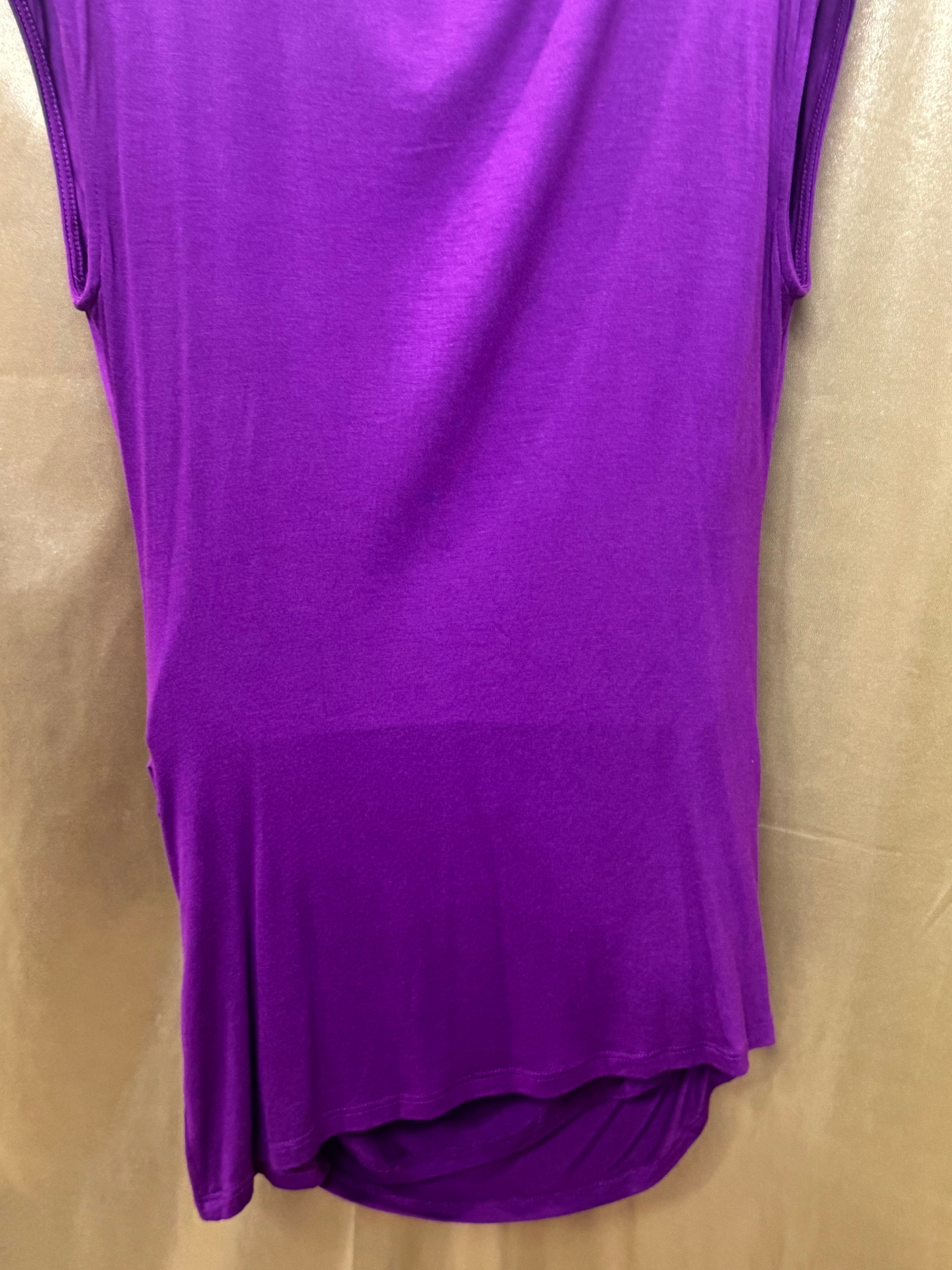 Olivia Moon Purple Cowl Neck Ruched Blouse Tunic - Size Large - Made in USA