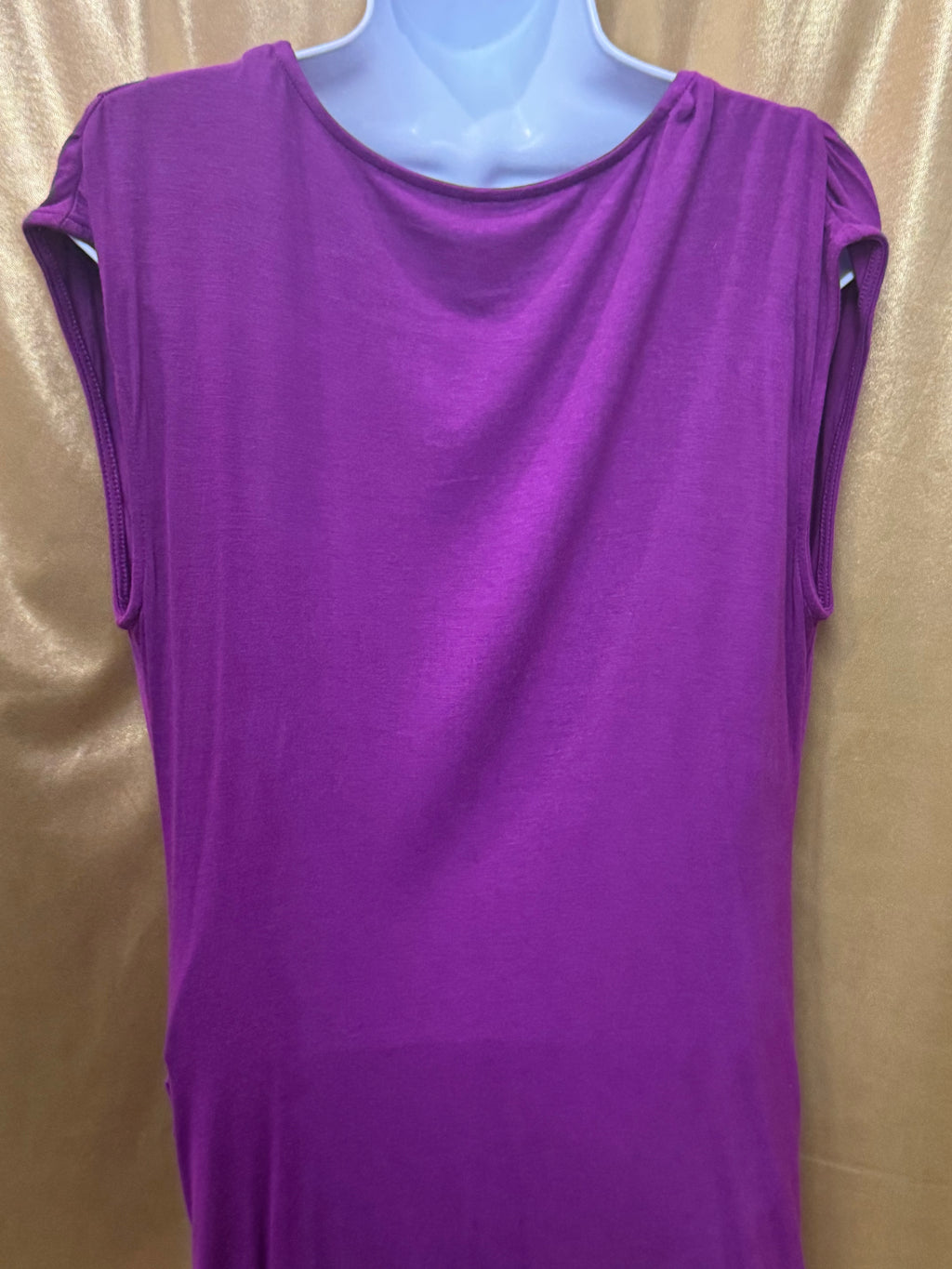 Olivia Moon Purple Cowl Neck Ruched Blouse Tunic - Size Large - Made in USA