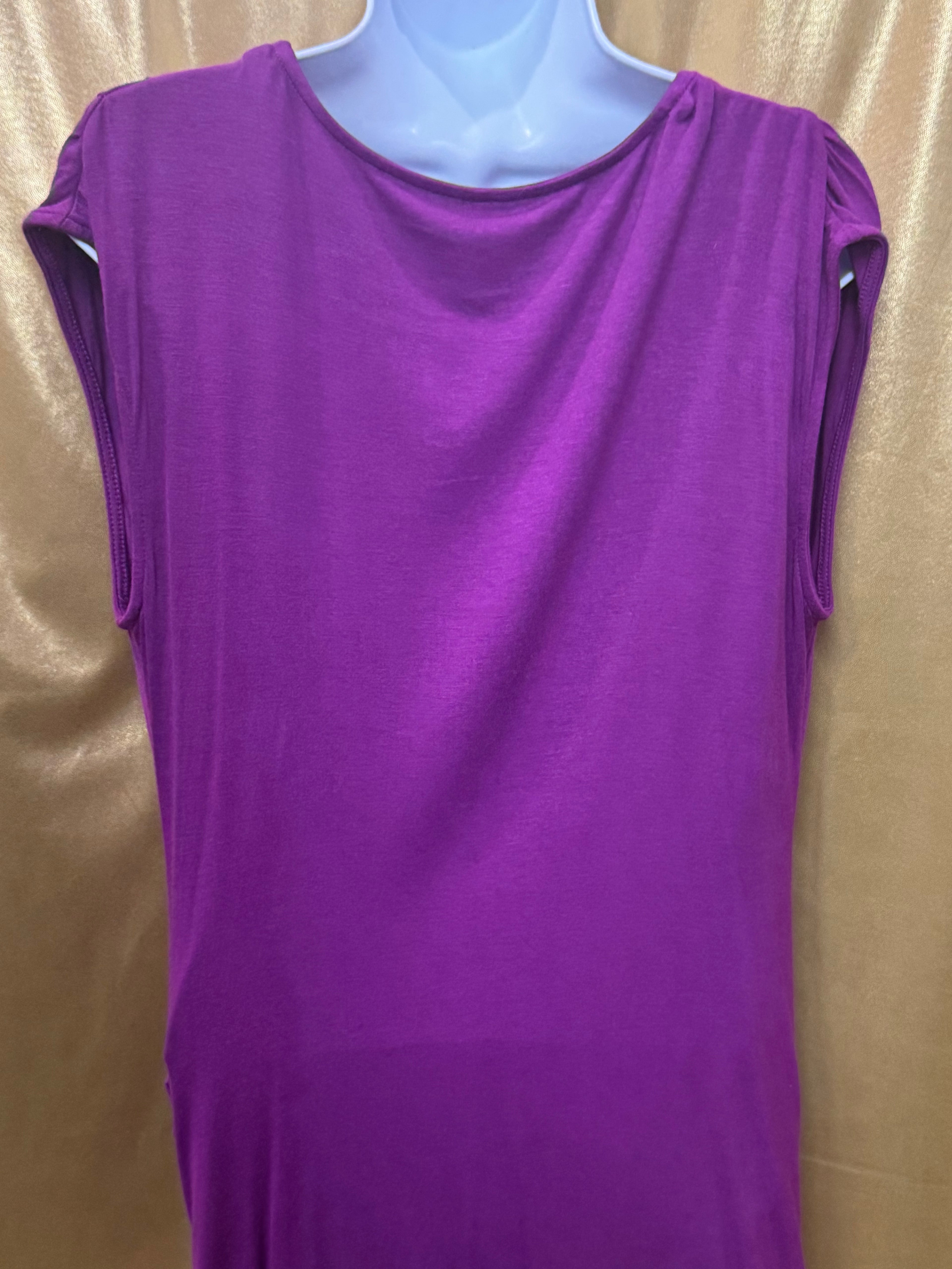 Olivia Moon Purple Cowl Neck Ruched Blouse Tunic - Size Large - Made in USA