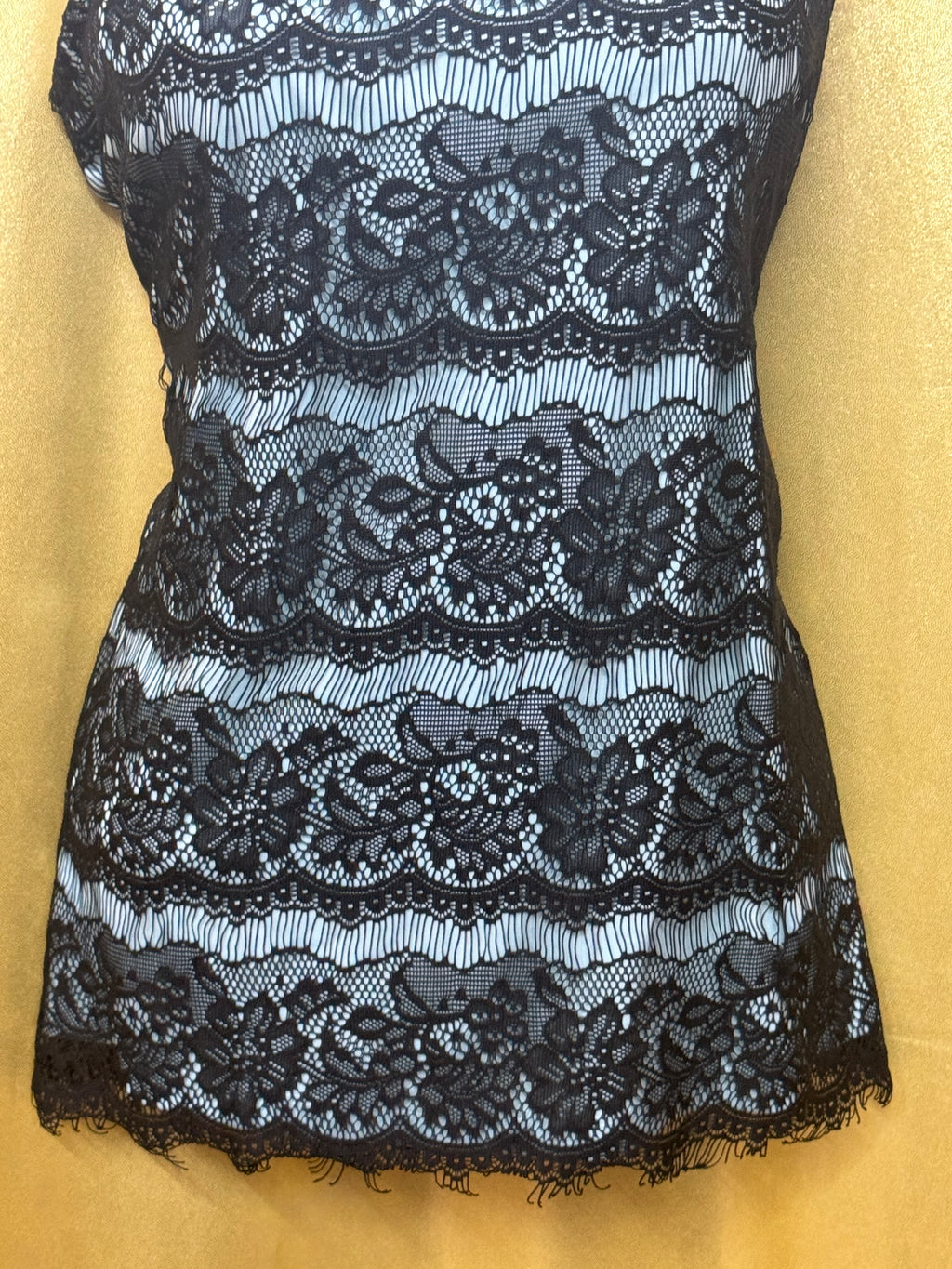 Studio Y Black Floral Lace Overlay Tank Top Teal Blue Liner Size Large