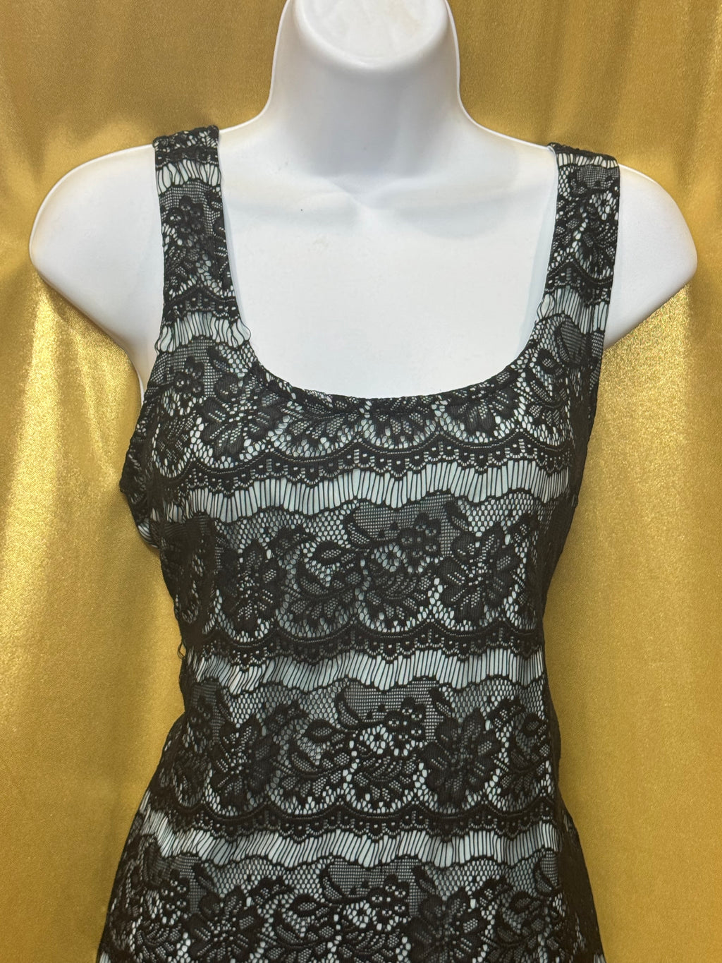 Studio Y Black Floral Lace Overlay Tank Top Teal Blue Liner Size Large