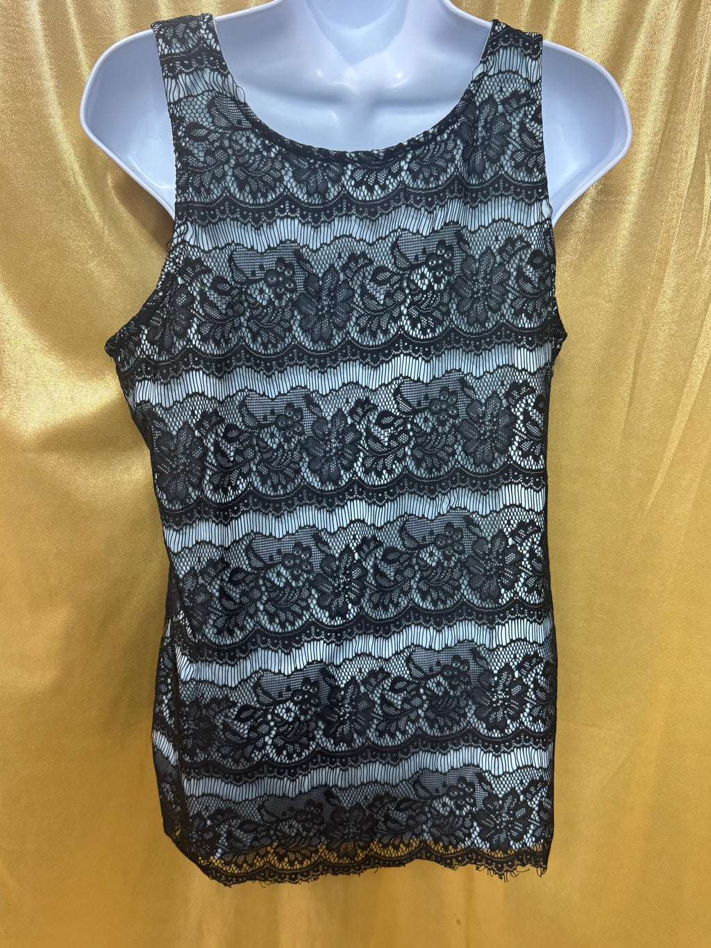 Studio Y Black Floral Lace Overlay Tank Top Teal Blue Liner Size Large