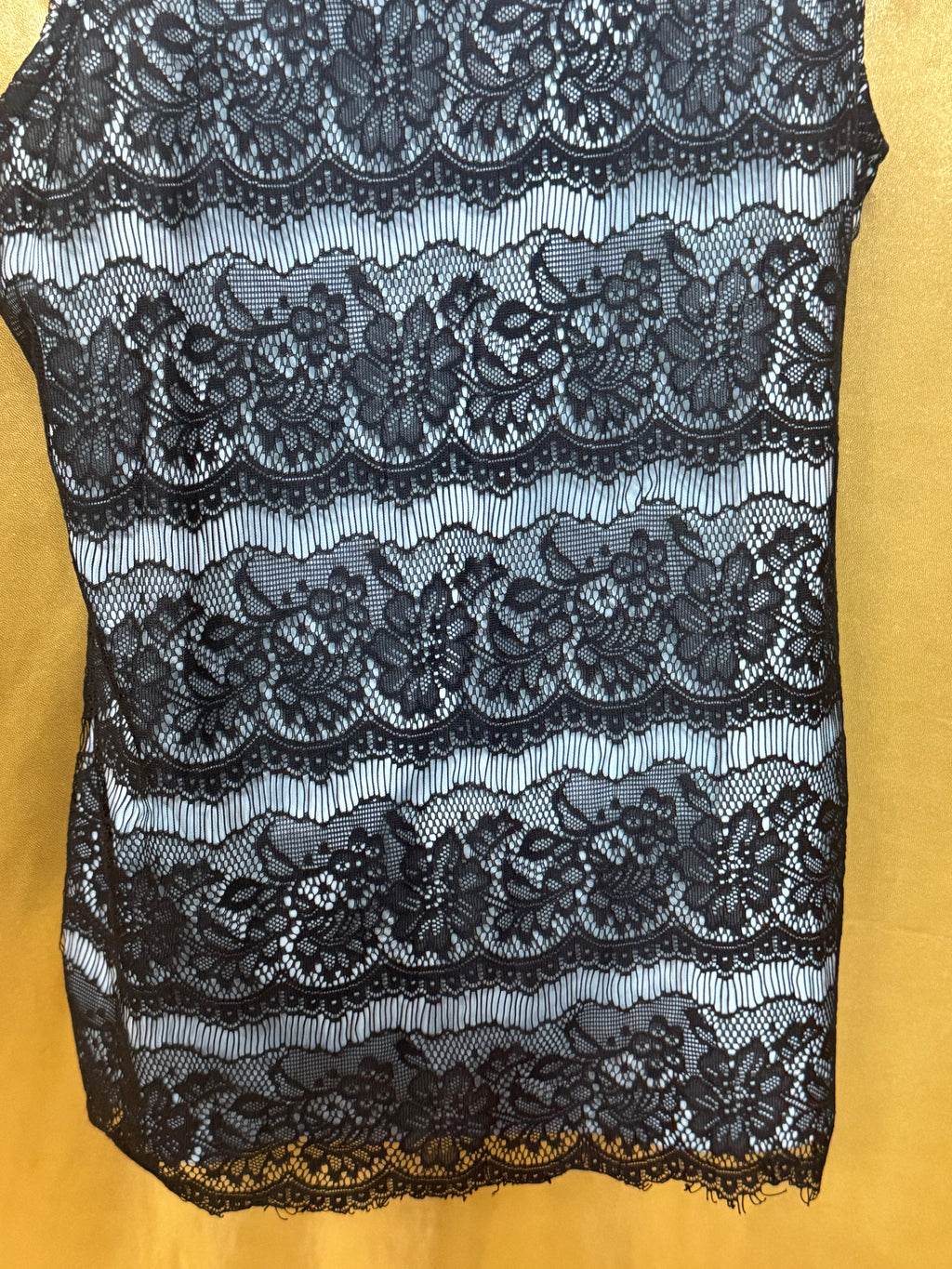 Studio Y Black Floral Lace Overlay Tank Top Teal Blue Liner Size Large