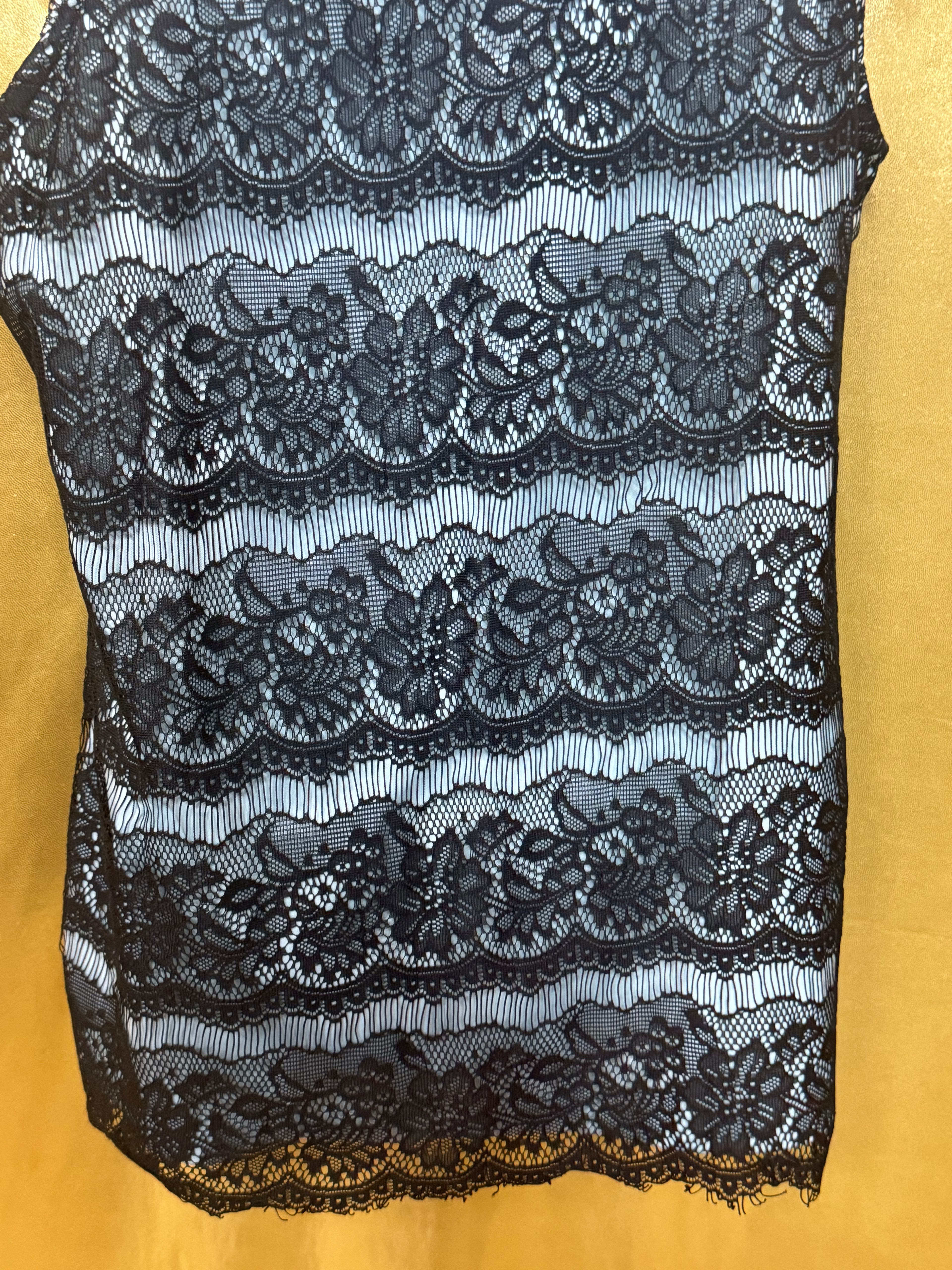 Studio Y Black Floral Lace Overlay Tank Top Teal Blue Liner Size Large
