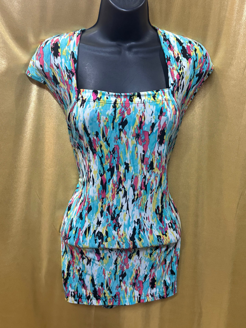 Kasper Colorful Abstract Brushstroke Blouse Square Neck Top Size Large
