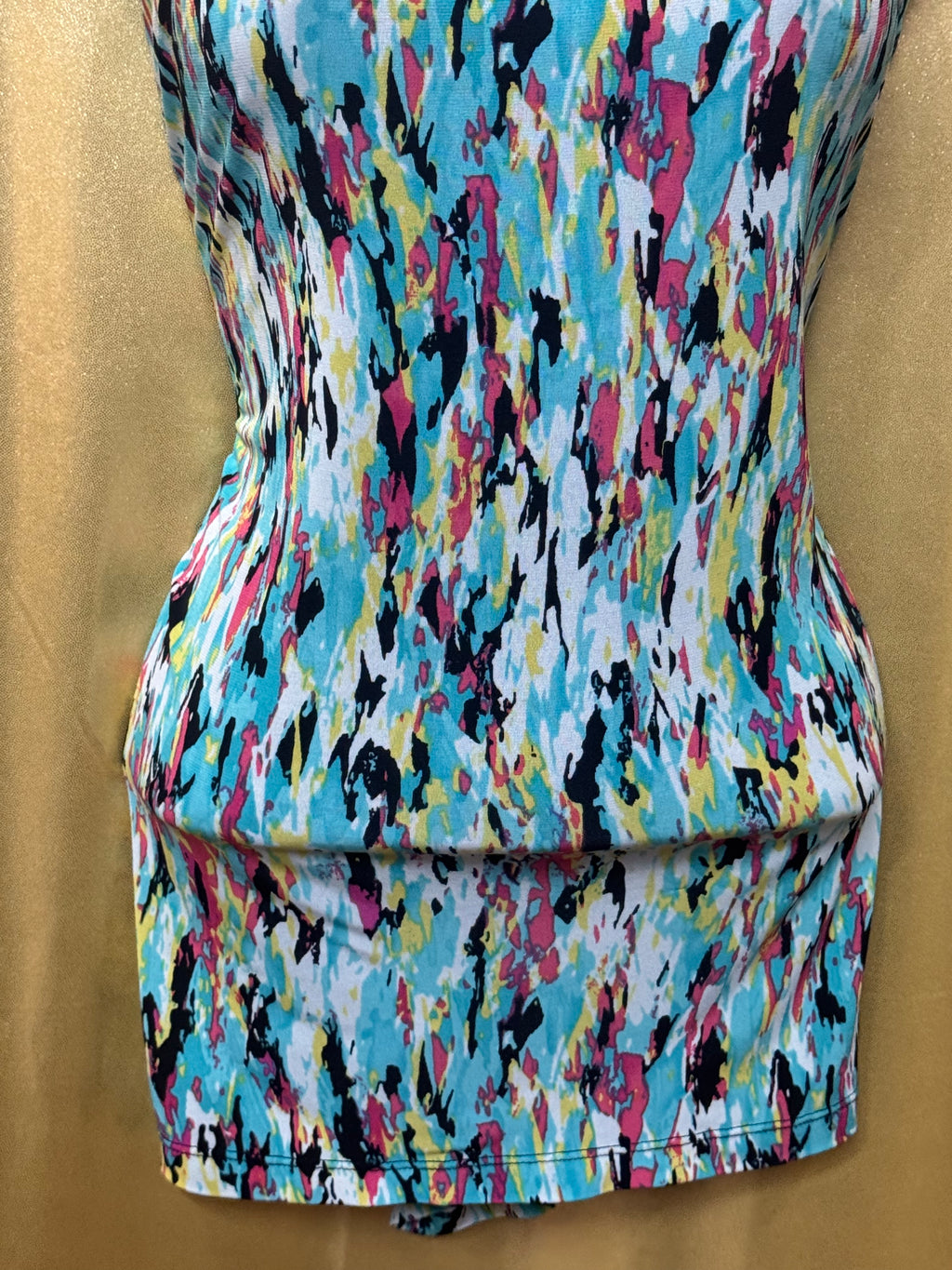 Kasper Colorful Abstract Brushstroke Blouse Square Neck Top Size Large