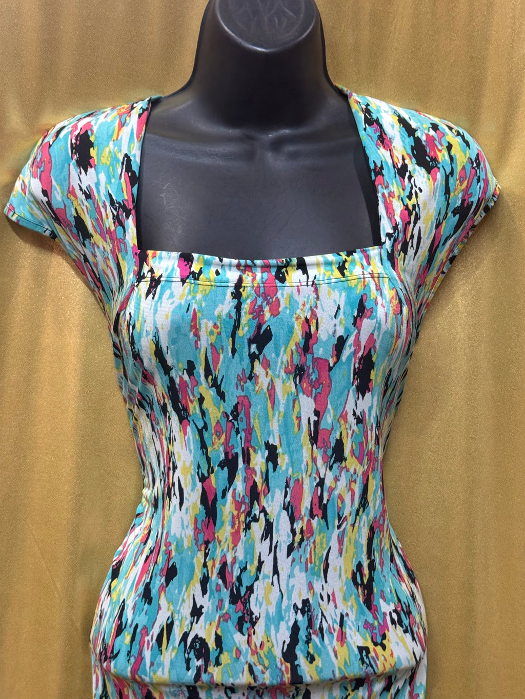 Kasper Colorful Abstract Brushstroke Blouse Square Neck Top Size Large
