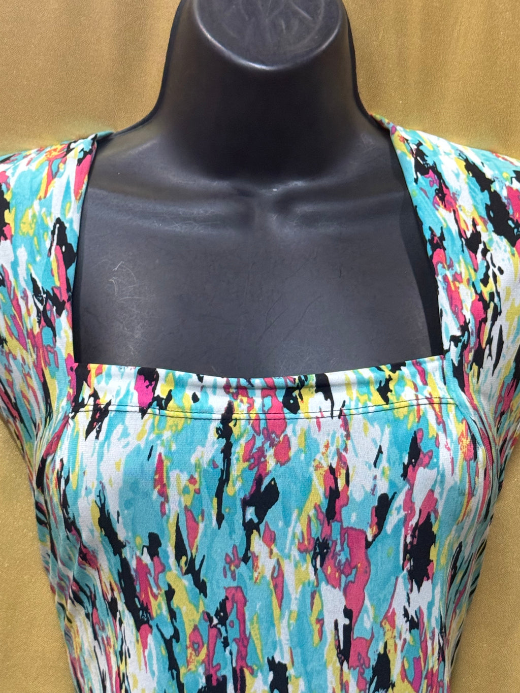 Kasper Colorful Abstract Brushstroke Blouse Square Neck Top Size Large