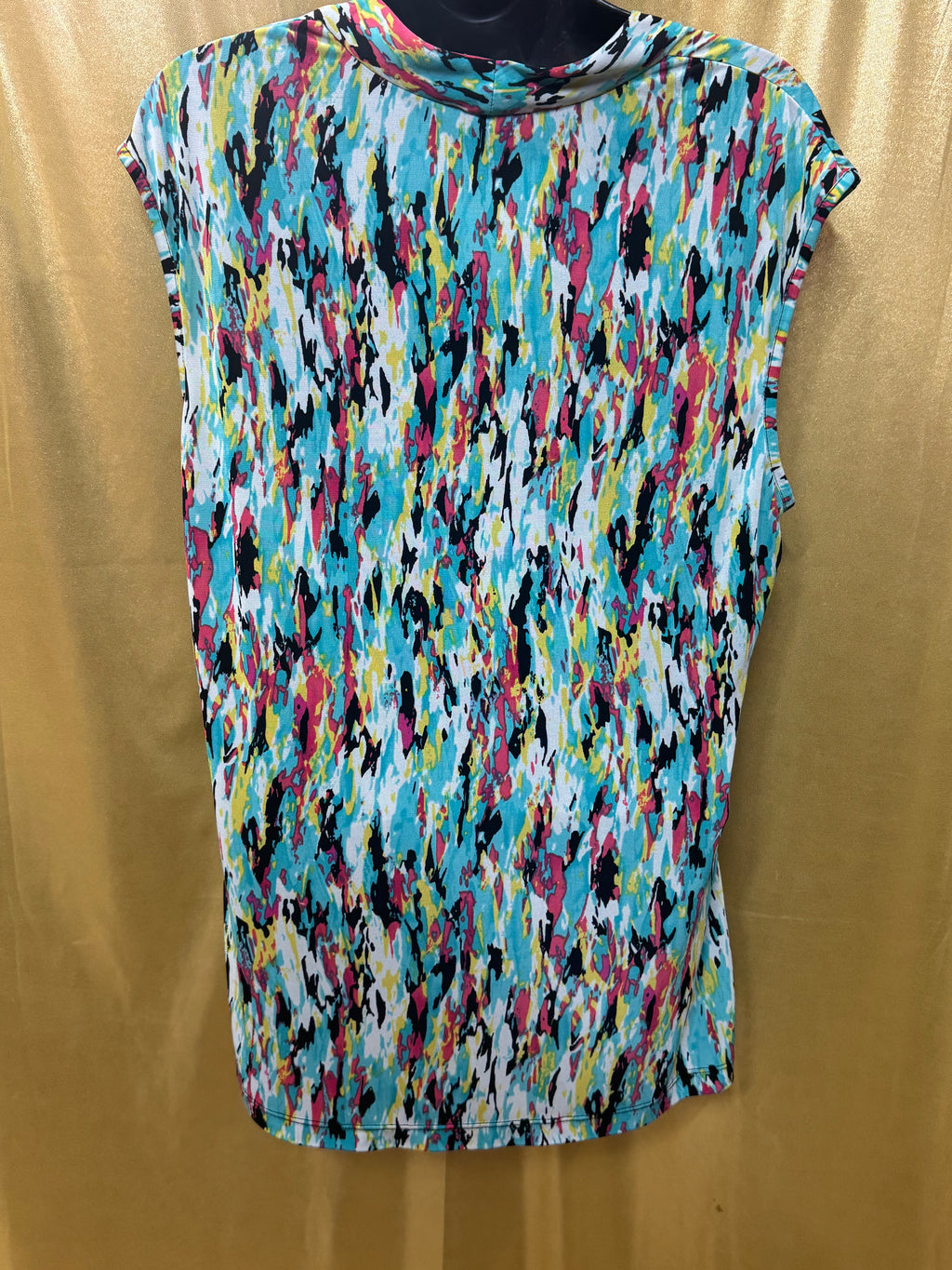 Kasper Colorful Abstract Brushstroke Blouse Square Neck Top Size Large