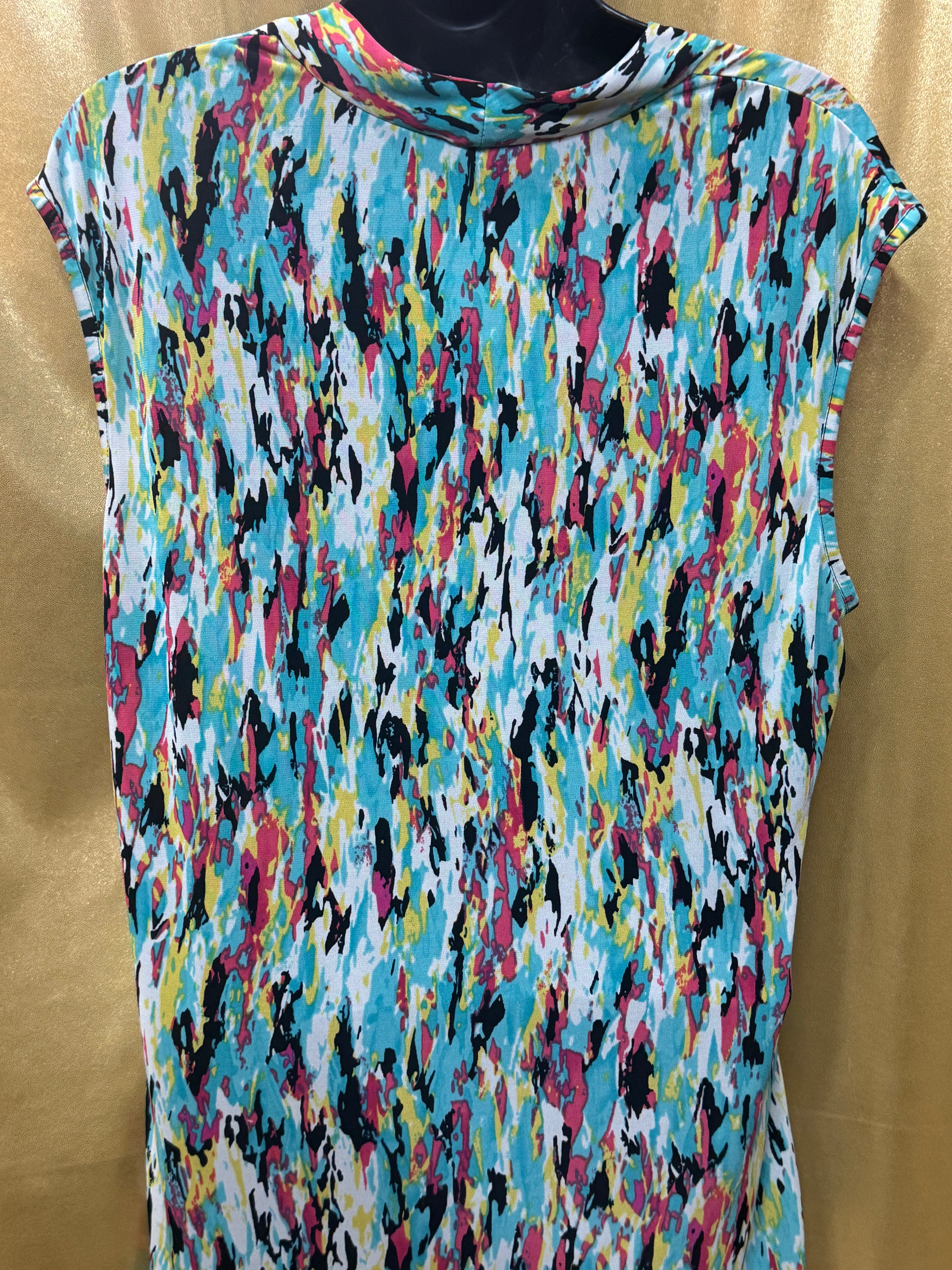 Kasper Colorful Abstract Brushstroke Blouse Square Neck Top Size Large